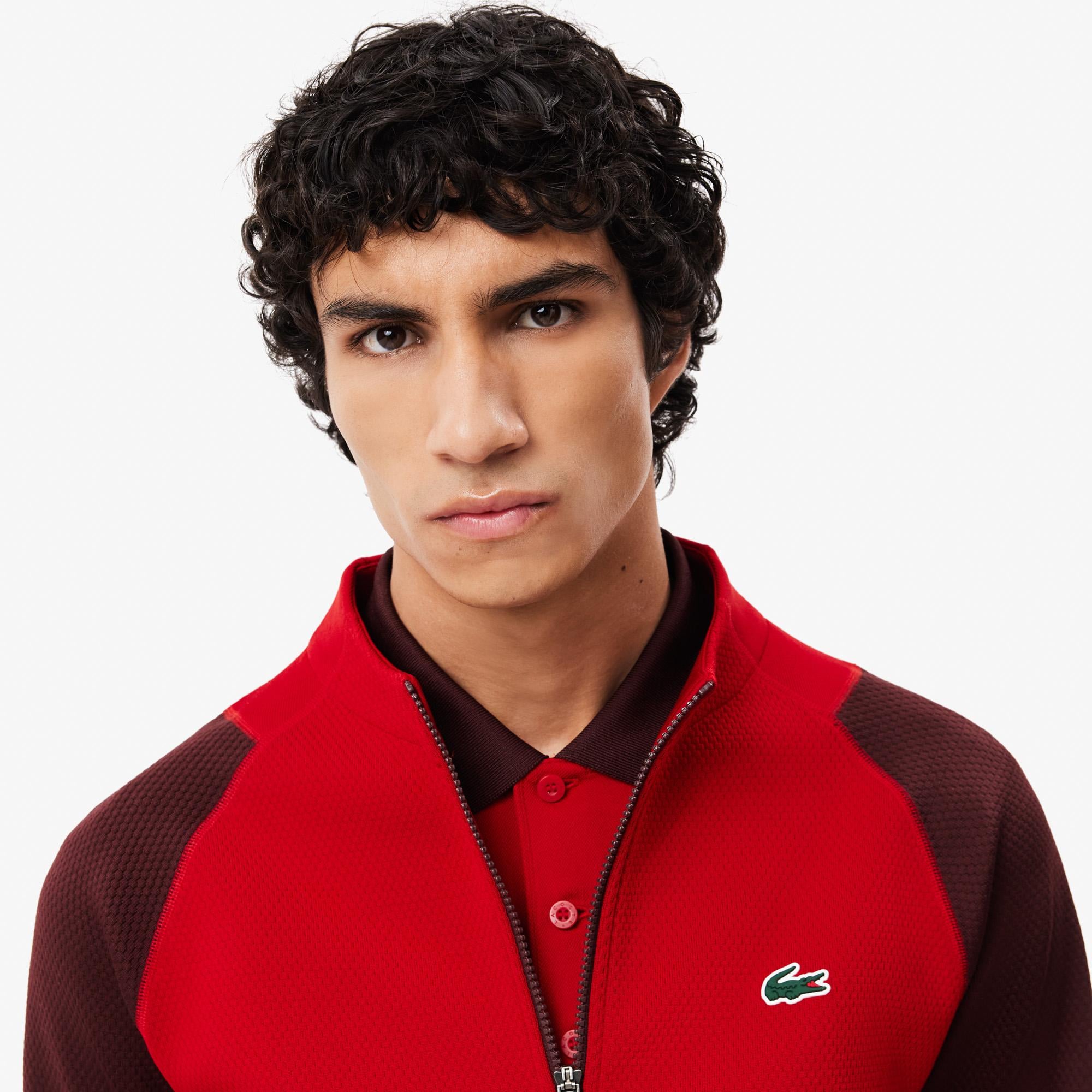 Novak Djokovic Erkek Regular Fit Fermuarlı Renk Bloklu Kırmızı Sweatshirt