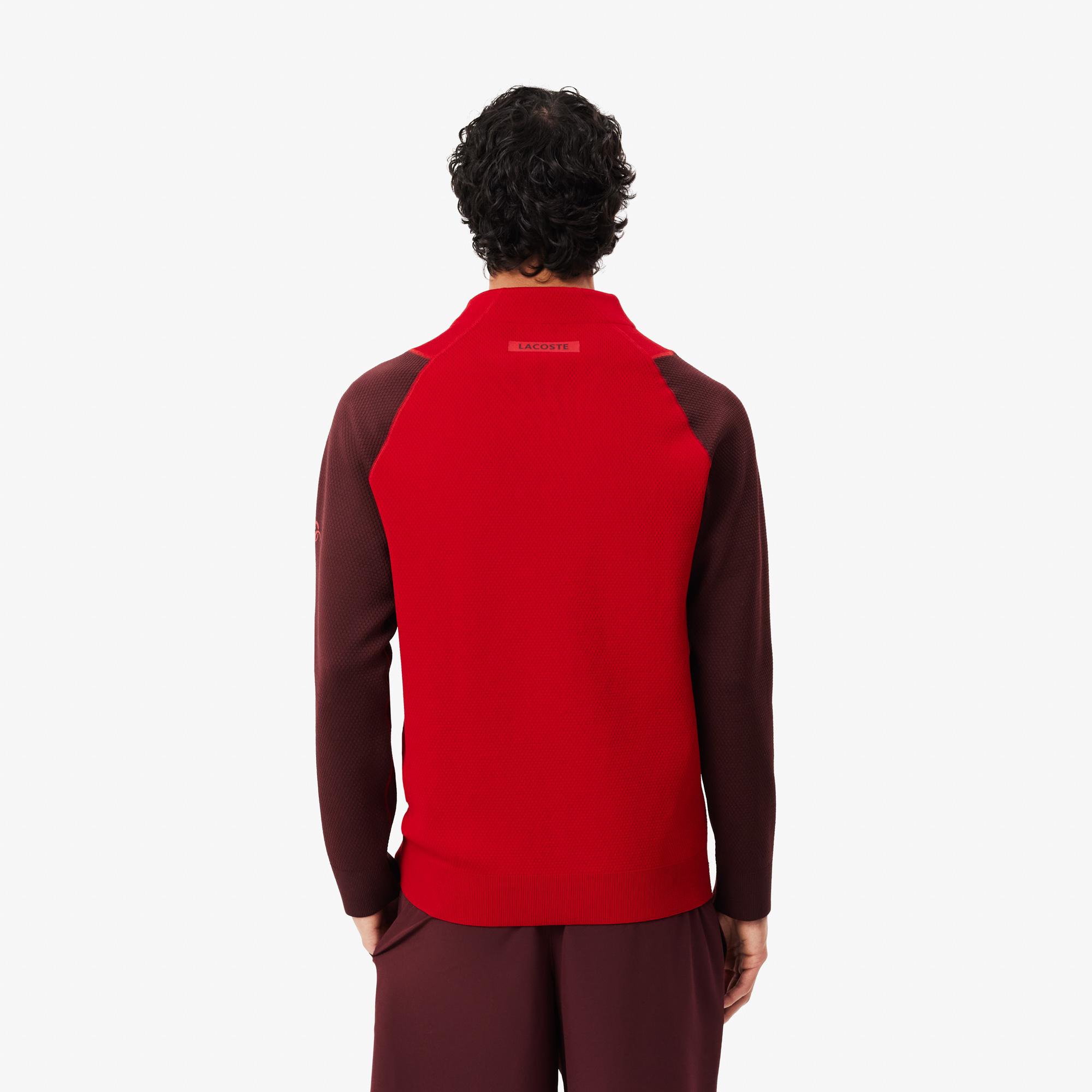 Novak Djokovic Erkek Regular Fit Fermuarlı Renk Bloklu Kırmızı Sweatshirt