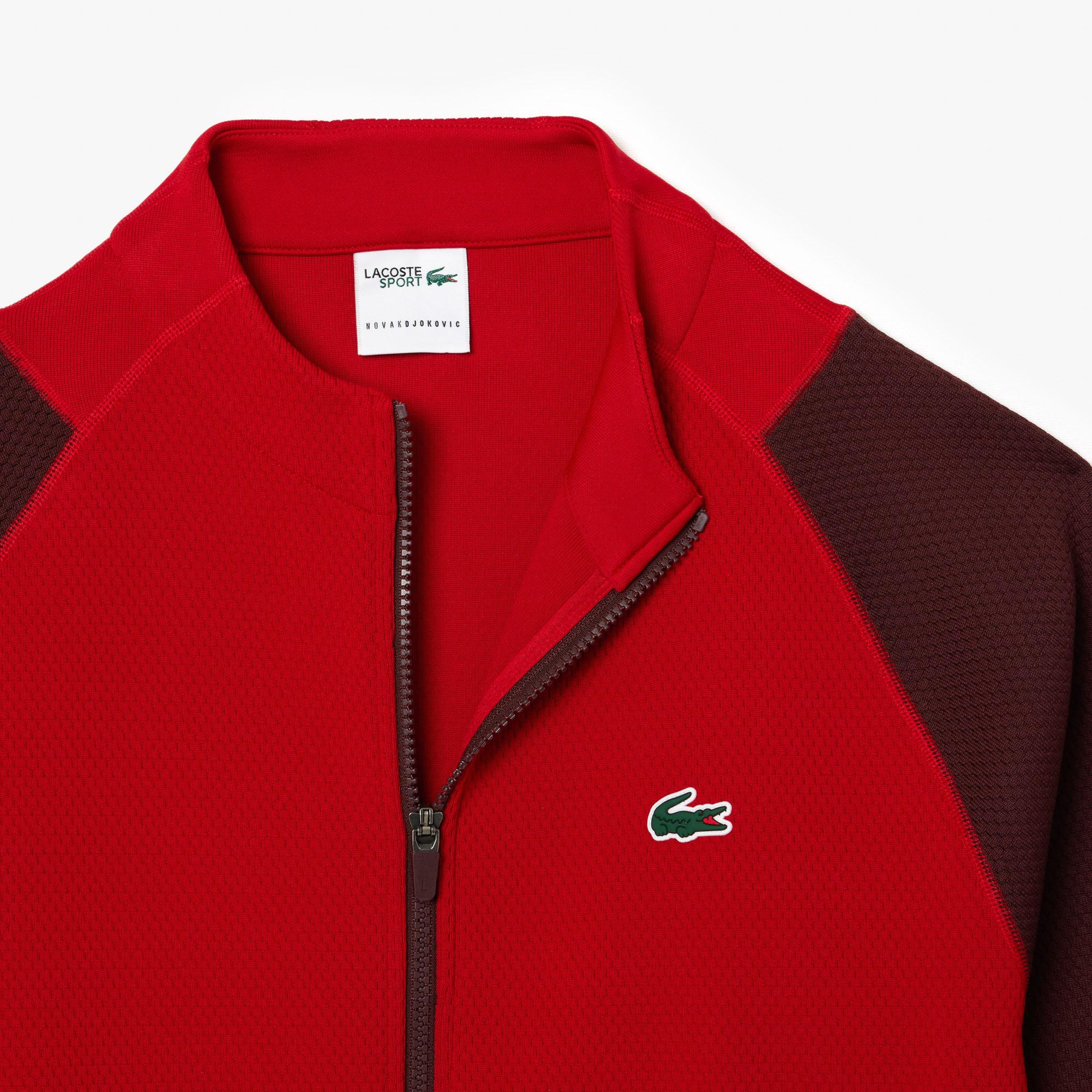 Novak Djokovic Erkek Regular Fit Fermuarlı Renk Bloklu Kırmızı Sweatshirt