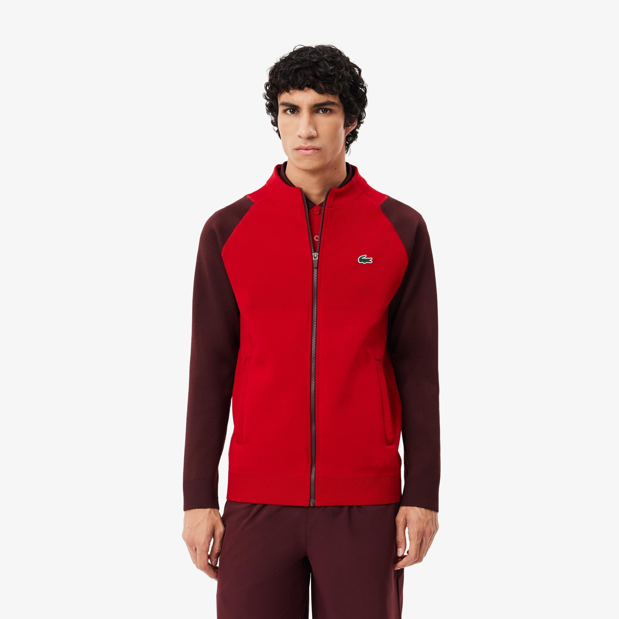 Novak Djokovic Erkek Regular Fit Fermuarlı Renk Bloklu Kırmızı Sweatshirt