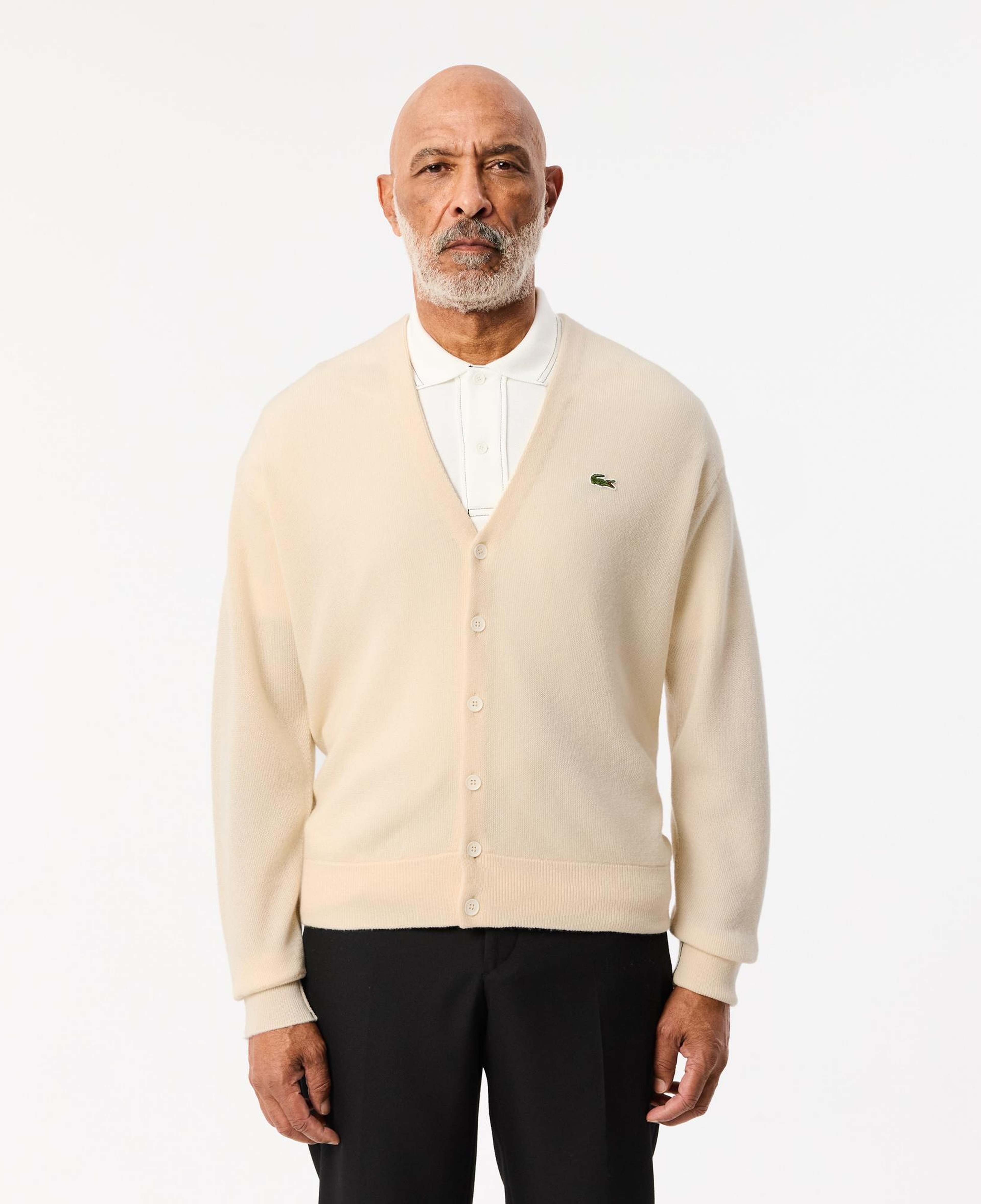 Erkek Relaxed Fit V Yaka Yün Krem Hırka