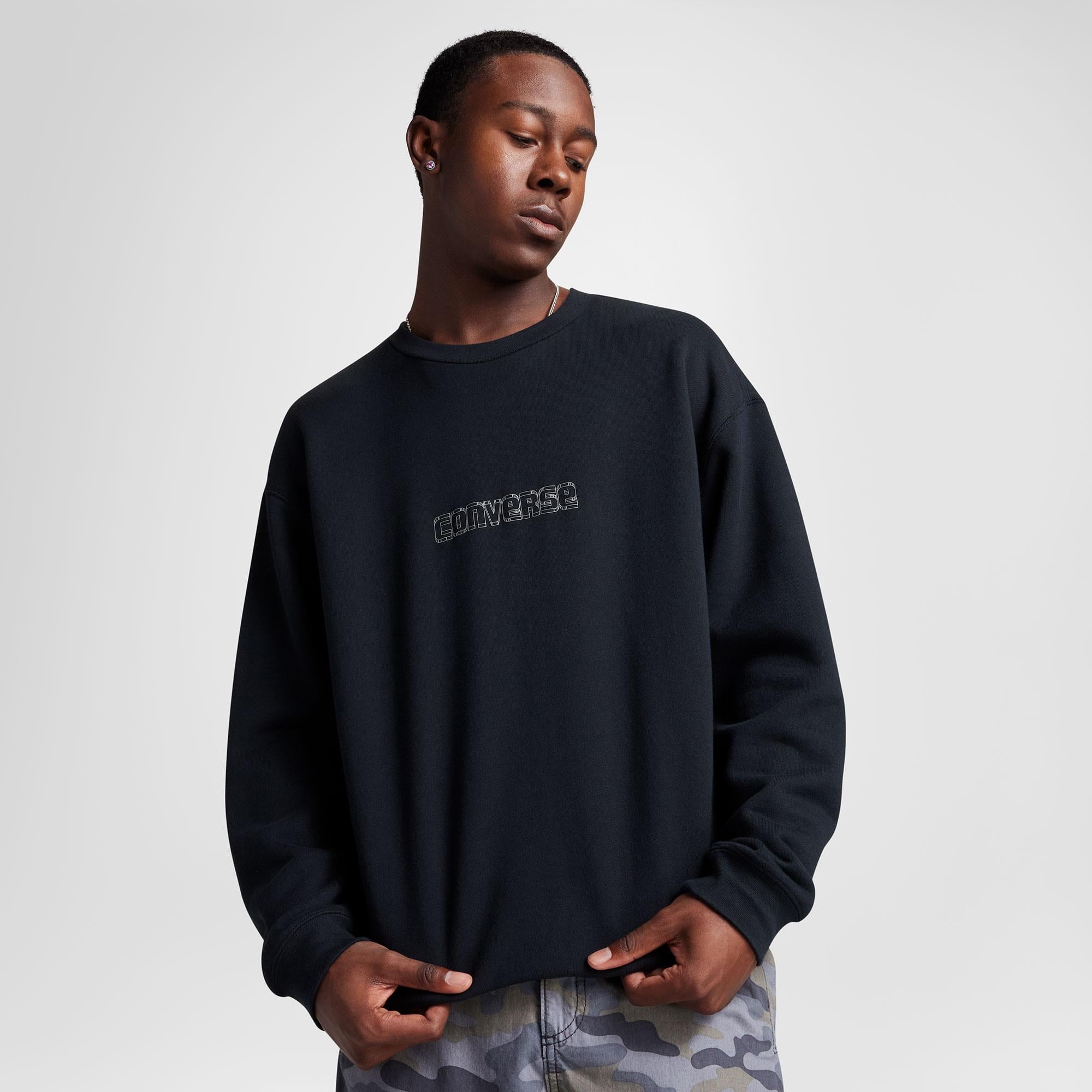 Converse Classic Erkek Loose Fit Baskılı Siyah Sweatshirt