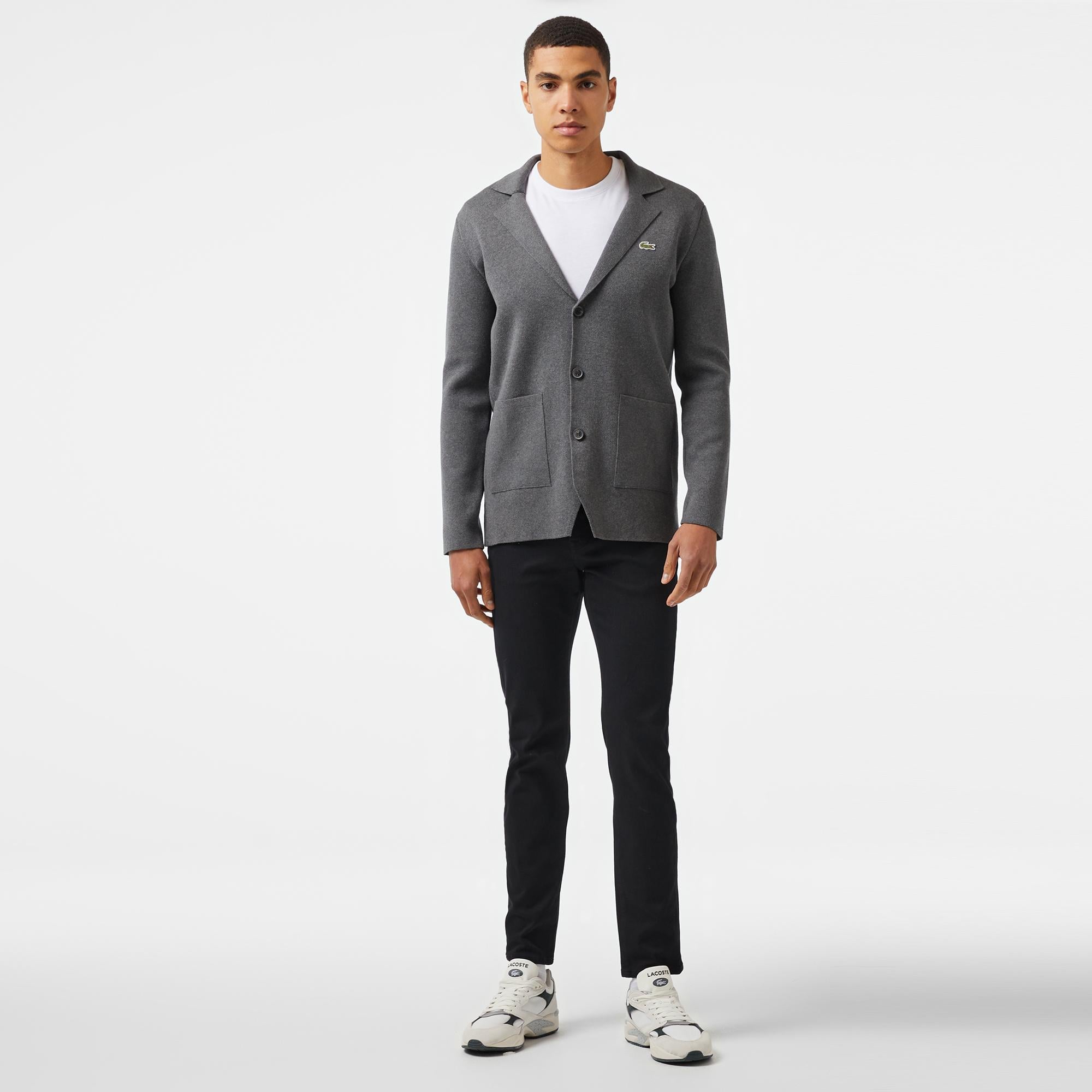 Lacoste Erkek Classic Fit V Yaka Gri Hırka