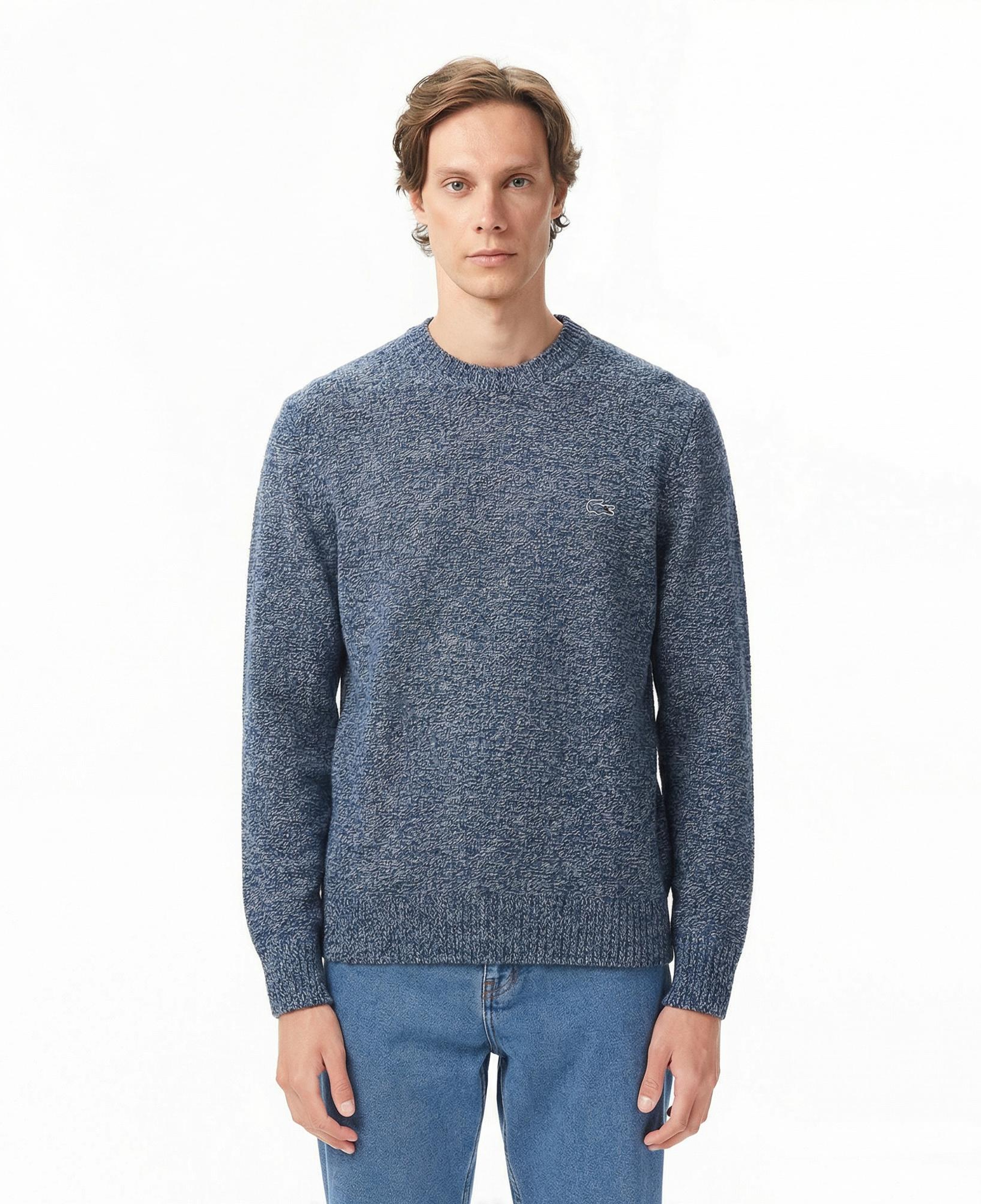 Erkek Classic Fit Bisiklet Yaka Yün Lacivert Kazak