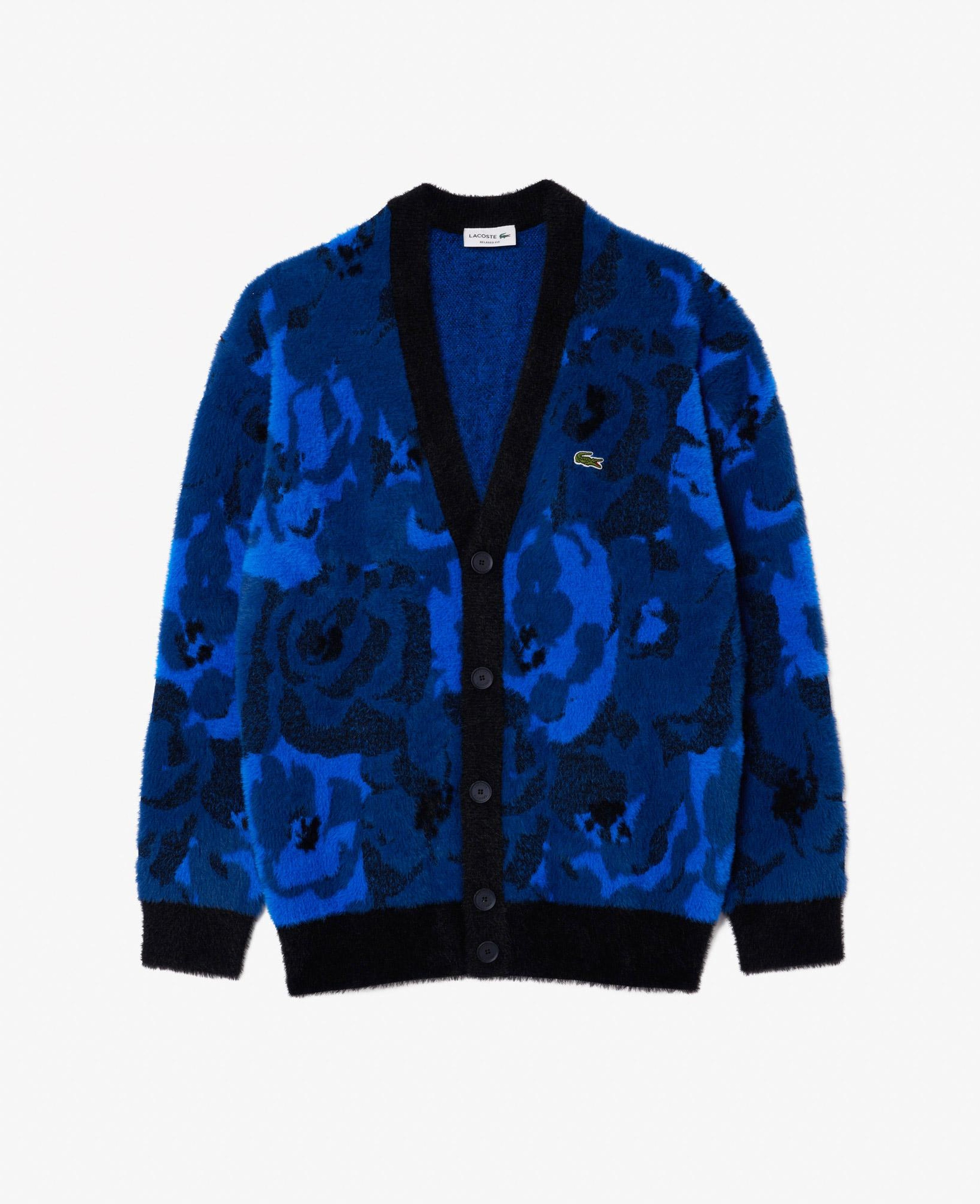 Erkek Relaxed Fit V Yaka Desenli Lacivert Hırka
