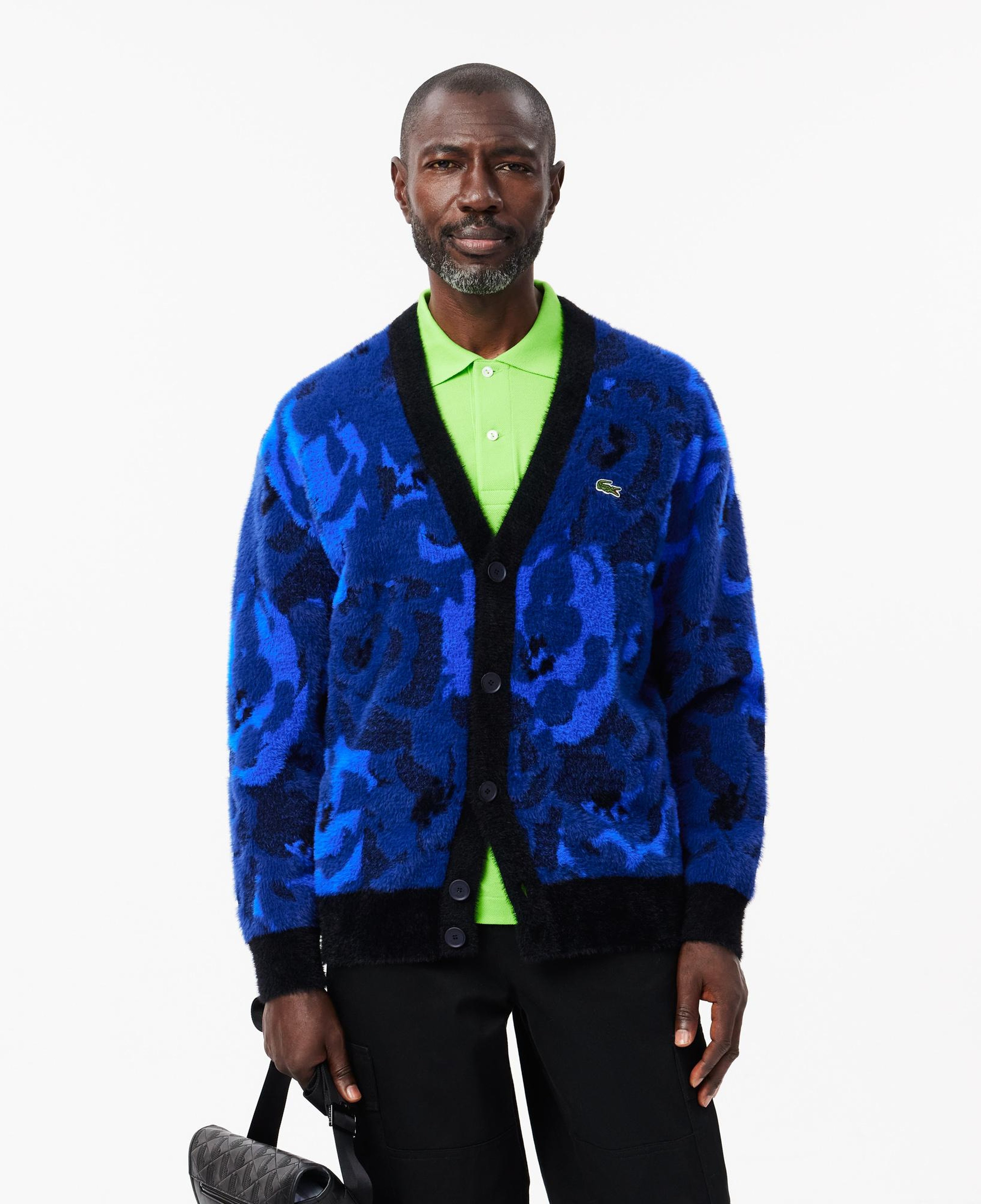 Erkek Relaxed Fit V Yaka Desenli Lacivert Hırka