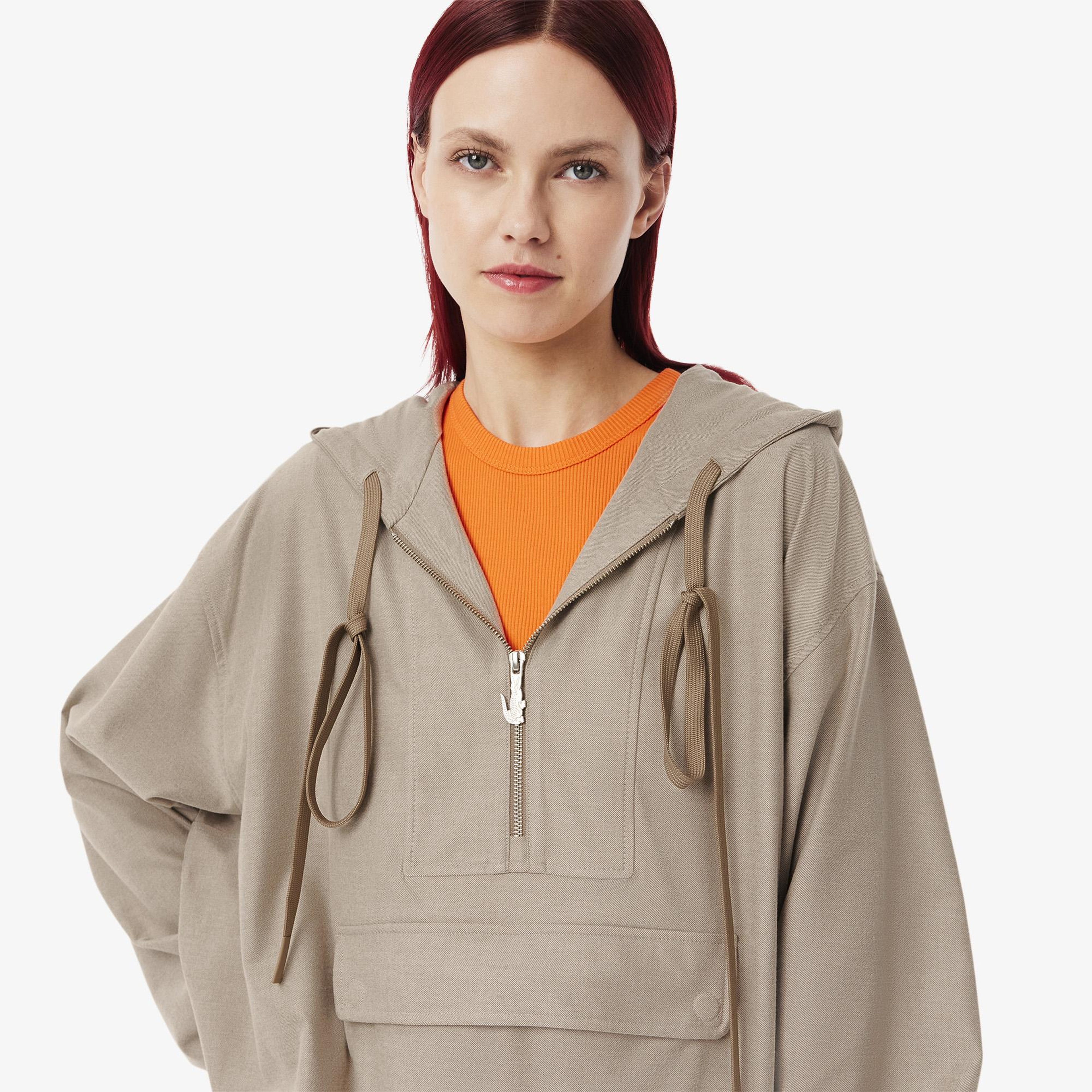 Kadın Oversize Fit Kapüşonlu Bej Ceket