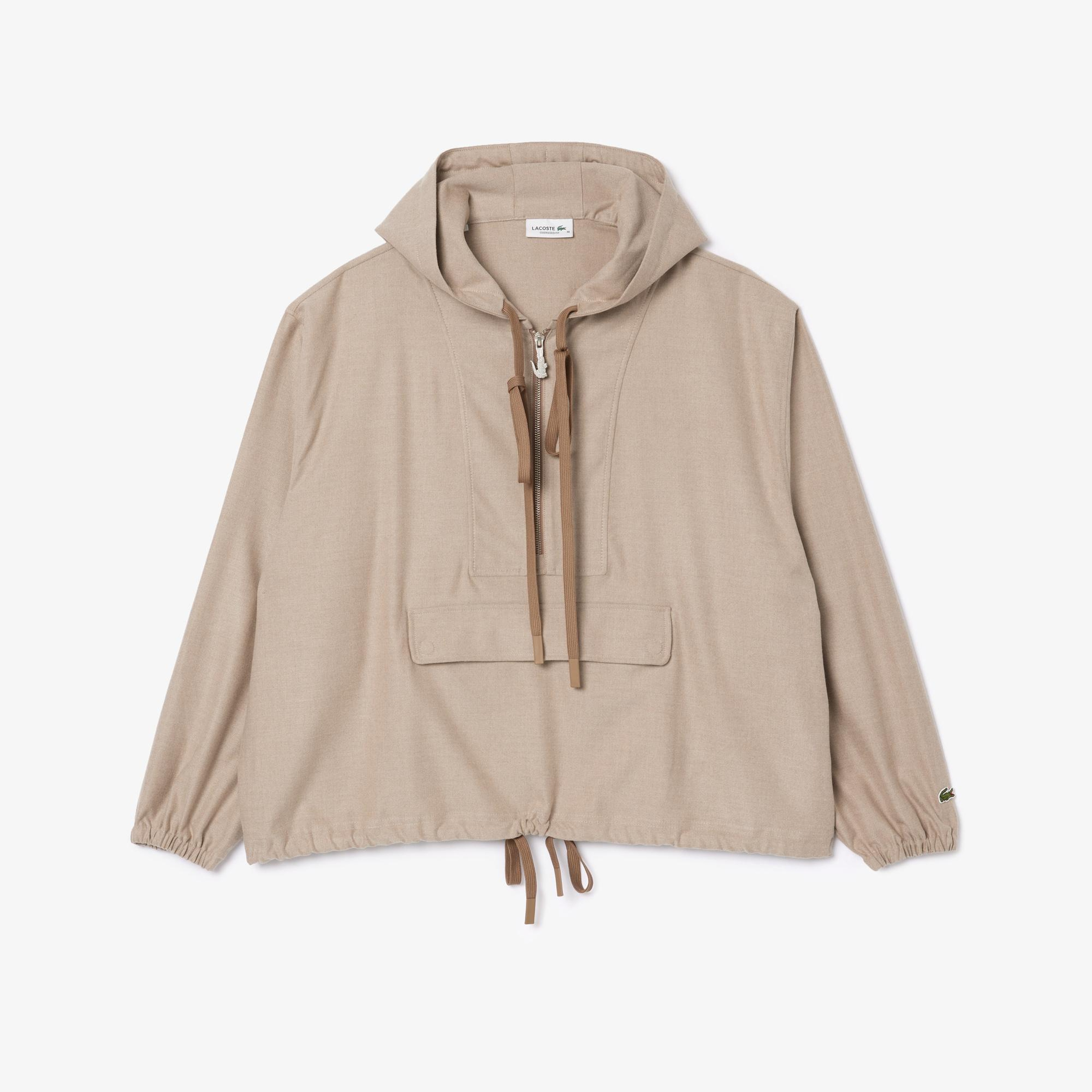 Kadın Oversize Fit Kapüşonlu Bej Ceket