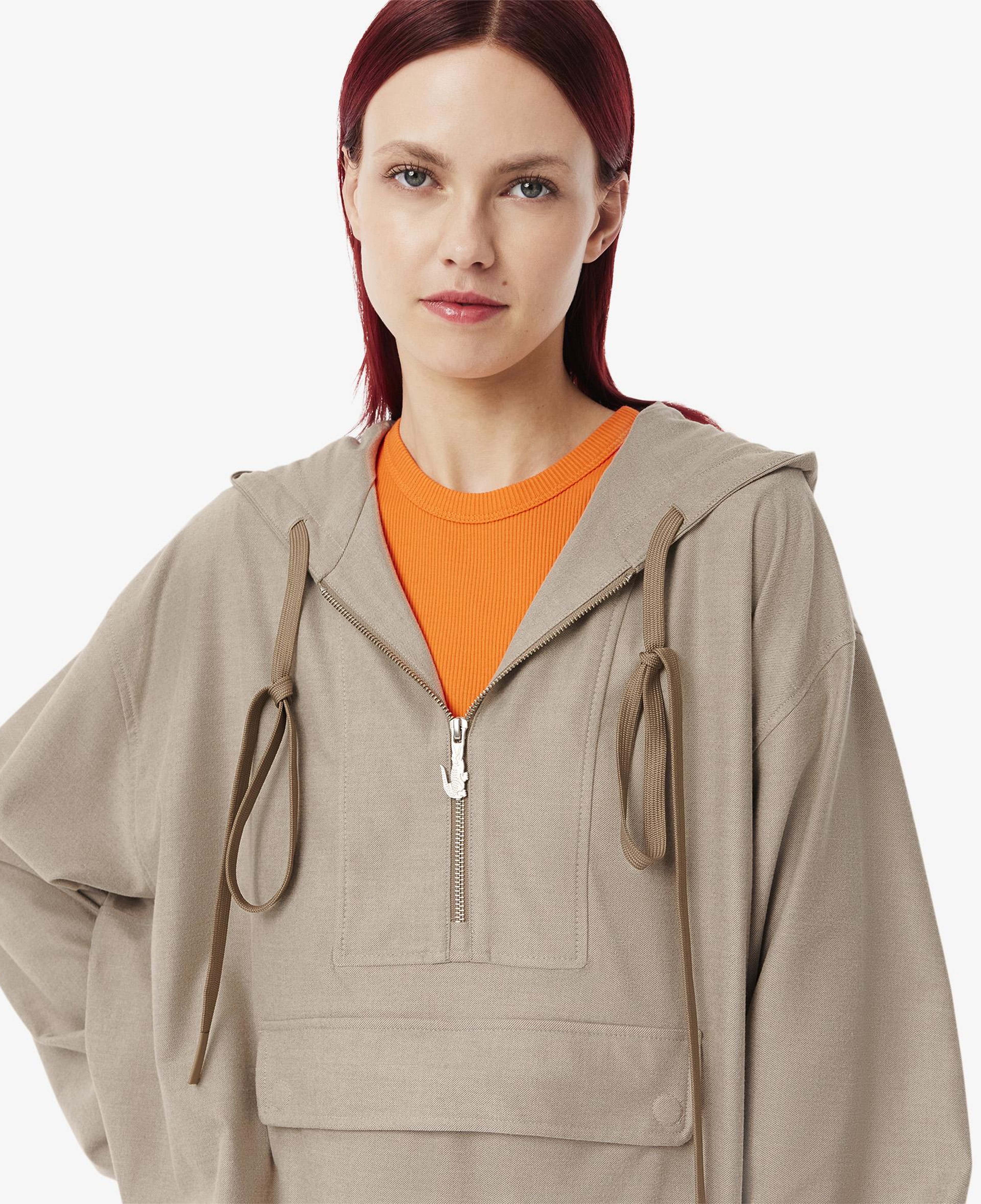 Kadın Oversize Fit Kapüşonlu Bej Ceket