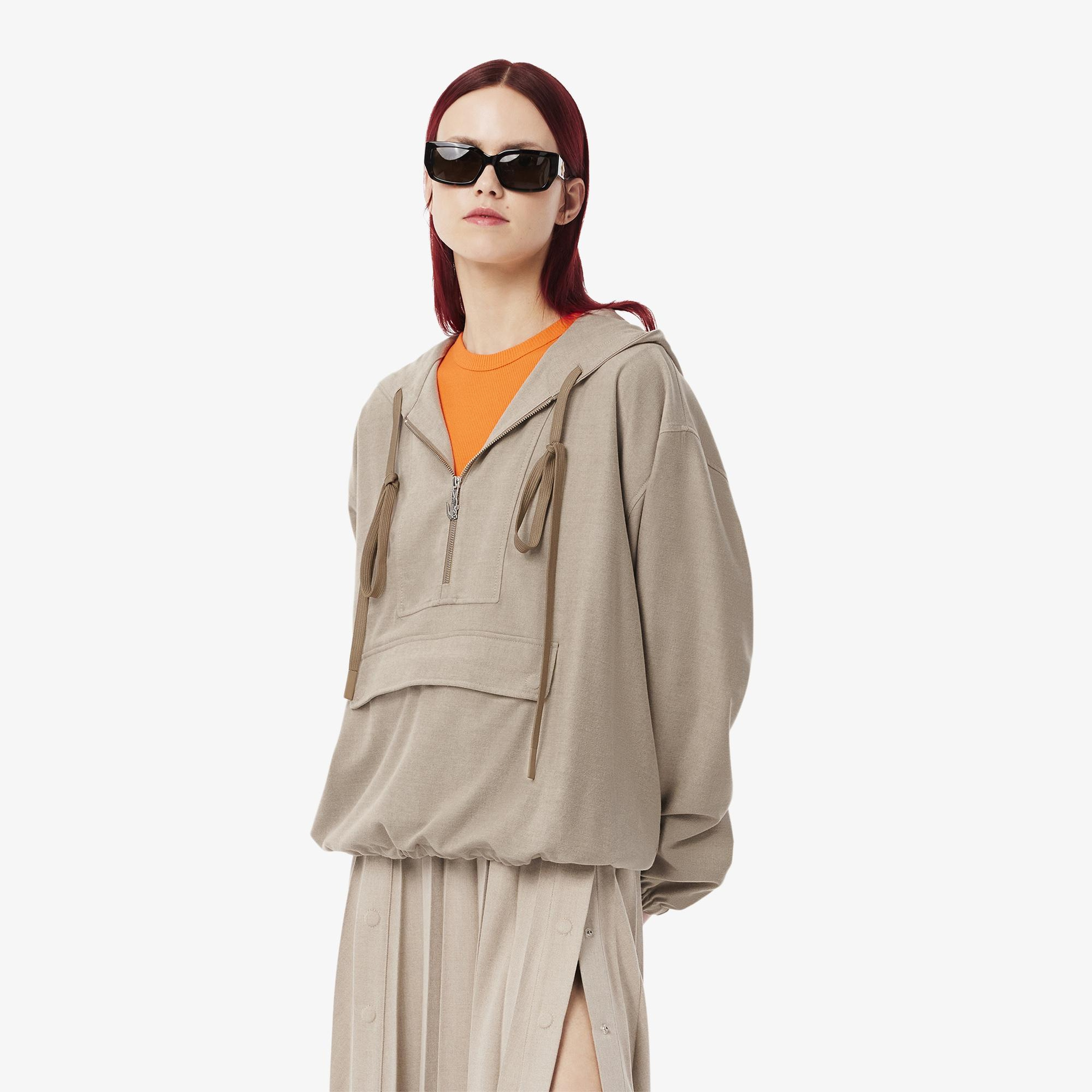 Kadın Oversize Fit Kapüşonlu Bej Ceket