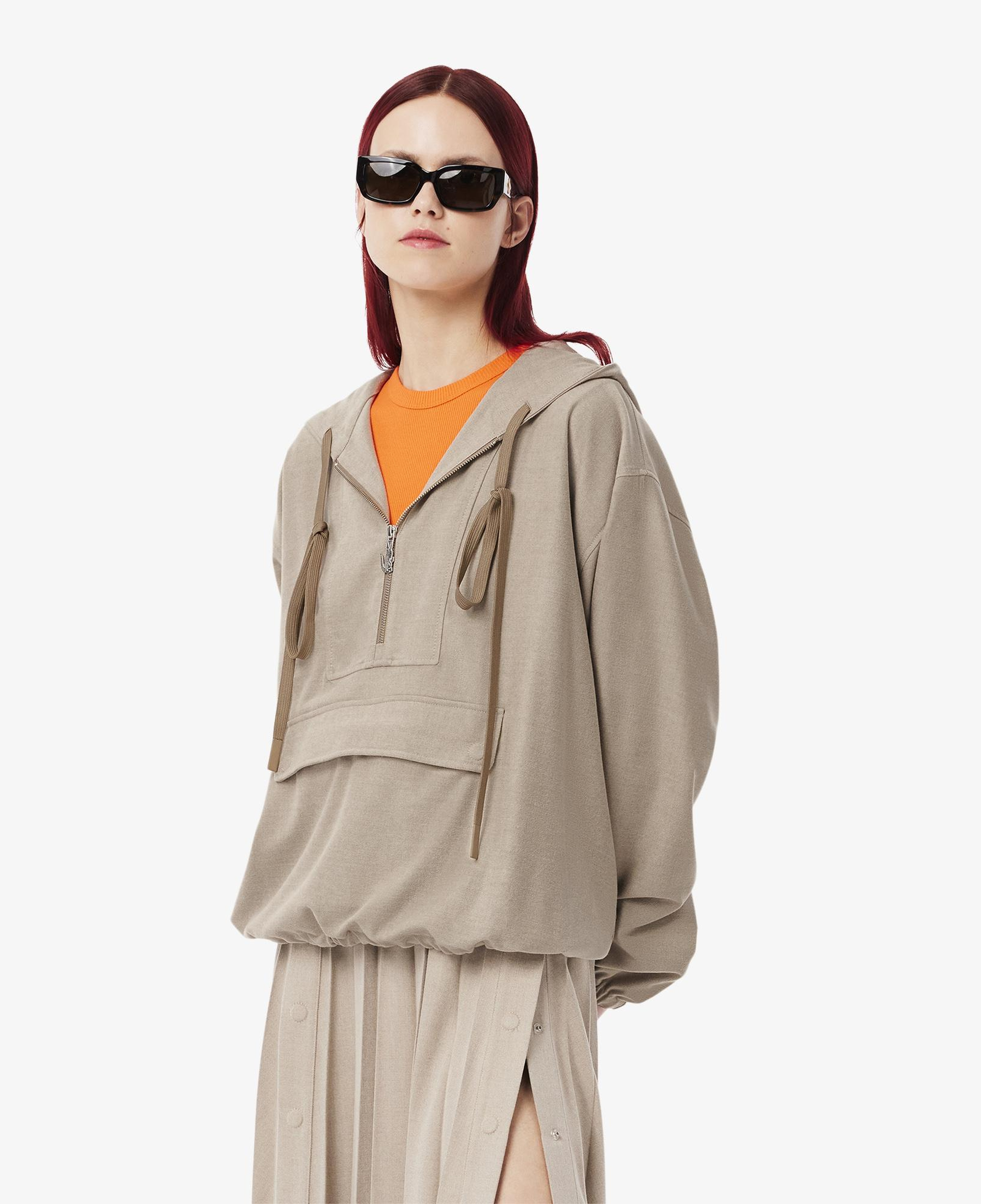 Kadın Oversize Fit Kapüşonlu Bej Ceket