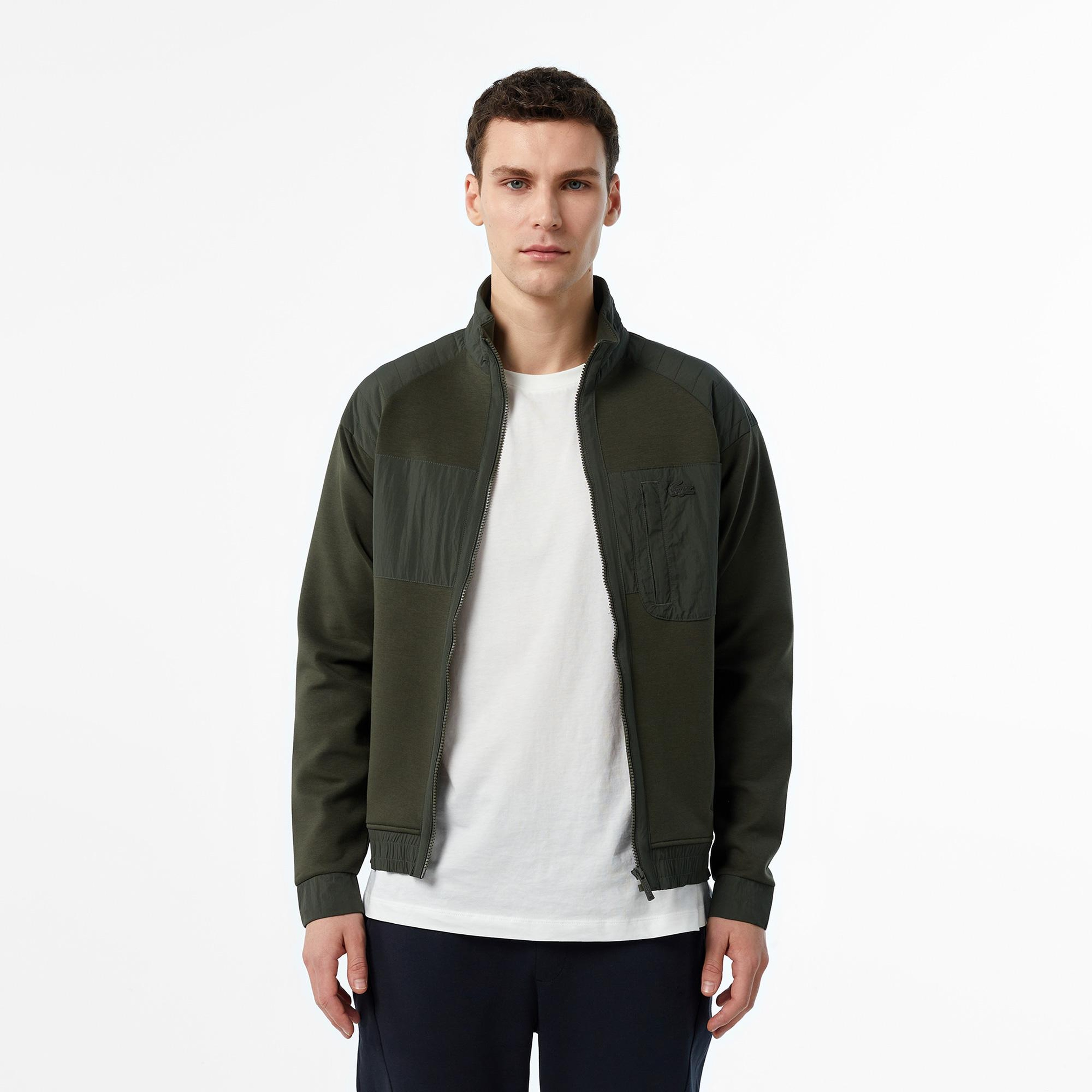Erkek Regular Fit Fermuarlı Koyu Yeşil Sweatshirt