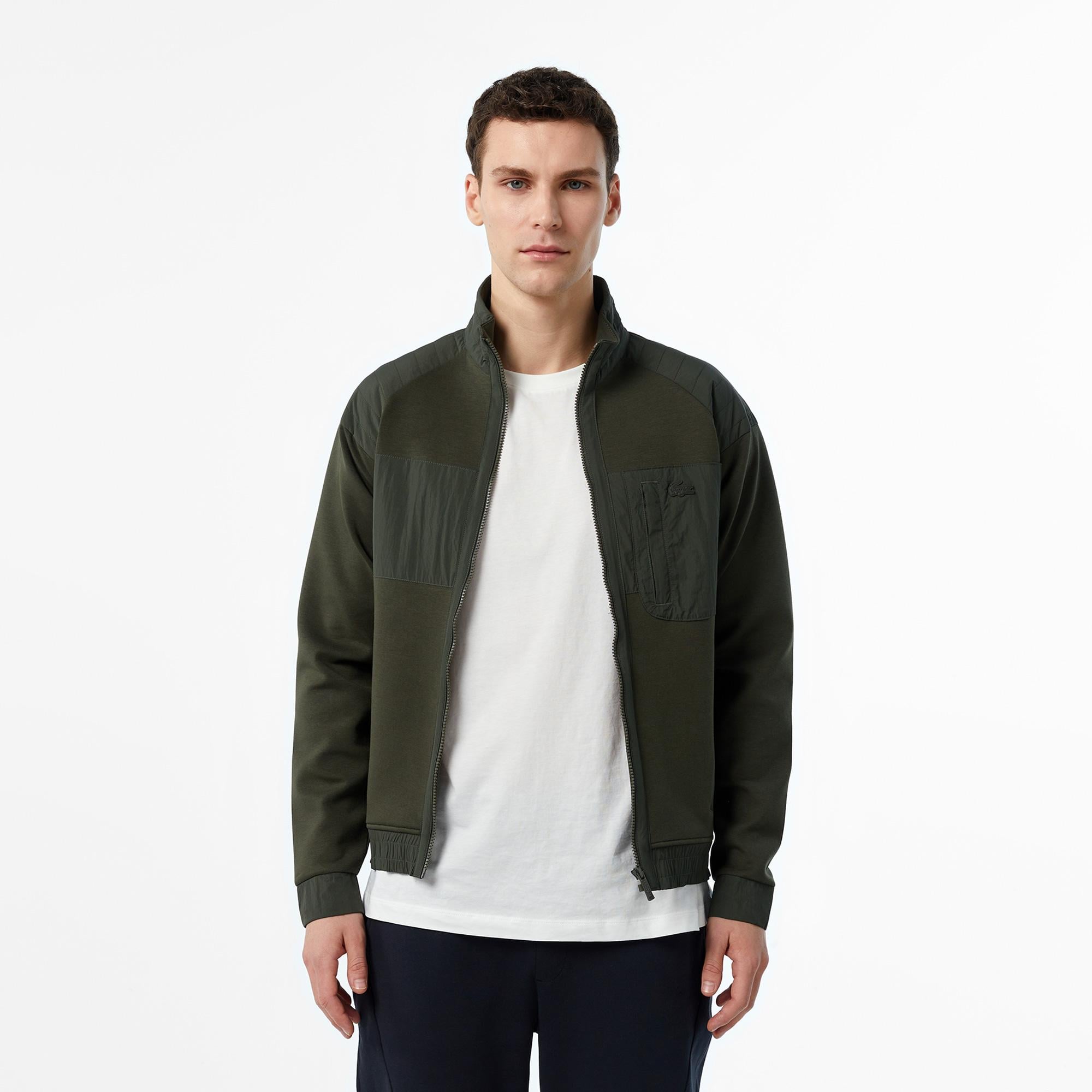 Erkek Regular Fit Fermuarlı Koyu Yeşil Sweatshirt