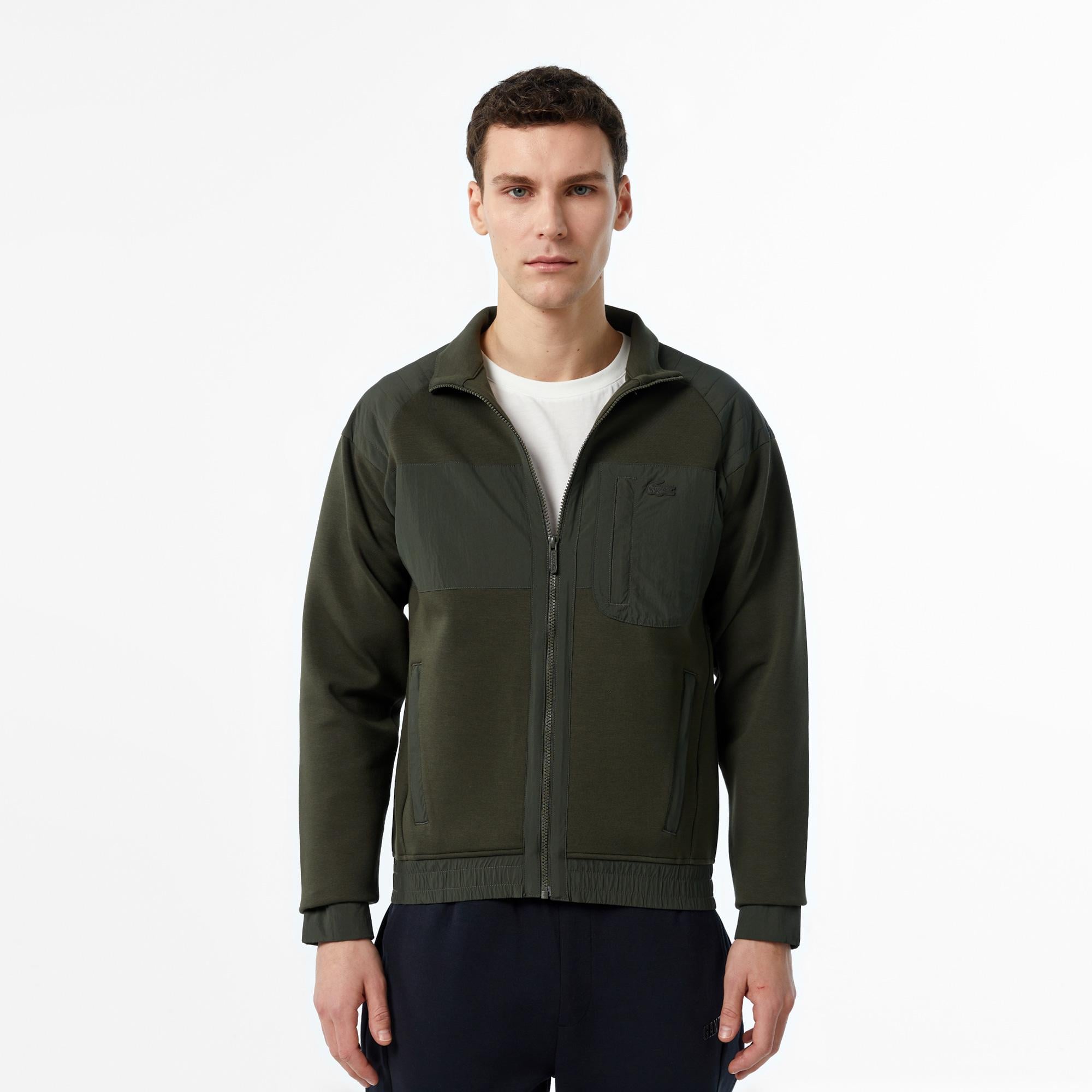 Erkek Regular Fit Fermuarlı Koyu Yeşil Sweatshirt