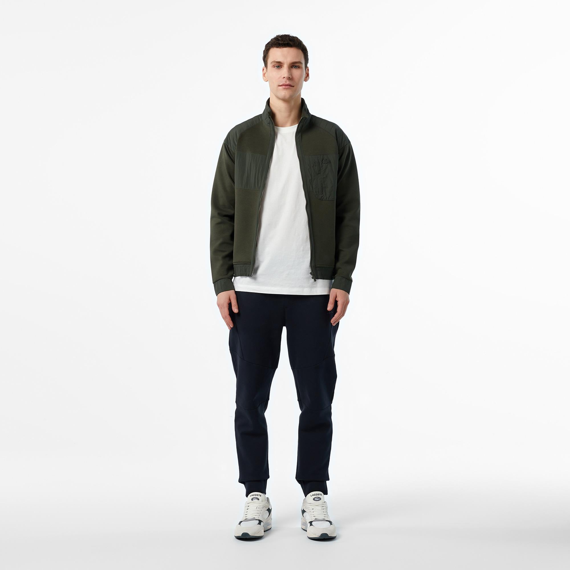 Erkek Regular Fit Fermuarlı Koyu Yeşil Sweatshirt