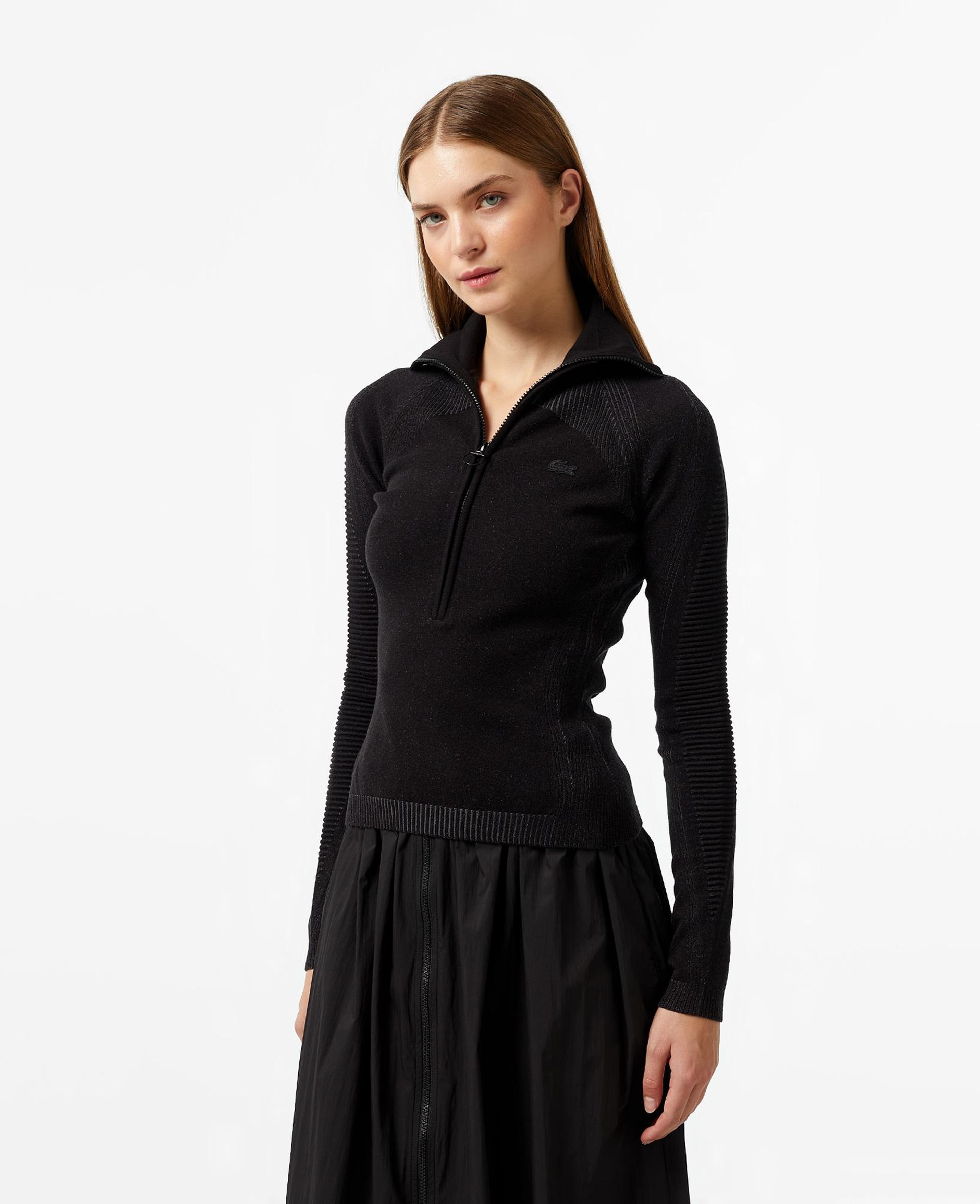 Kadın Slim Fit Yarım Fermuarlı Siyah Triko