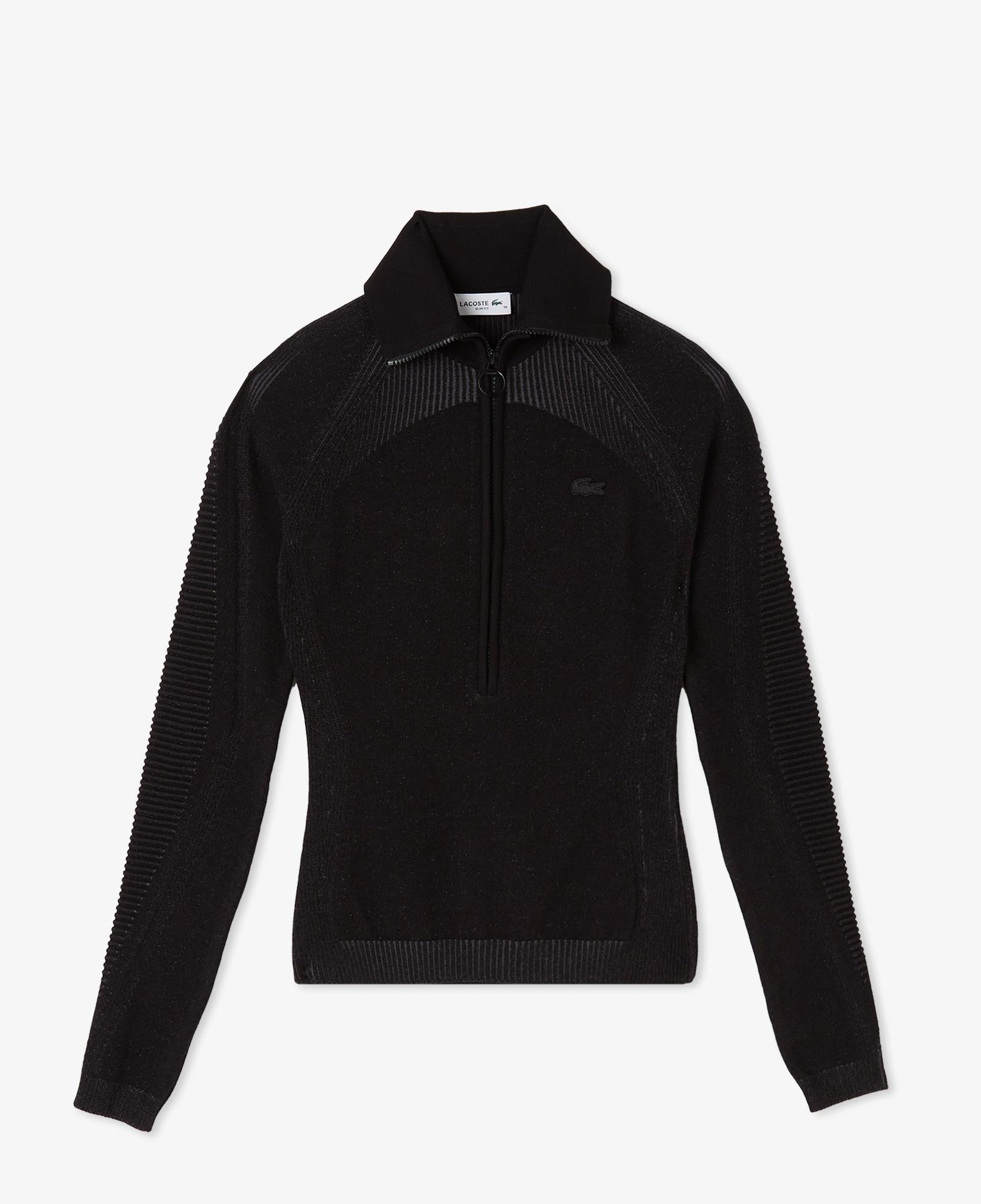 Kadın Slim Fit Yarım Fermuarlı Siyah Triko