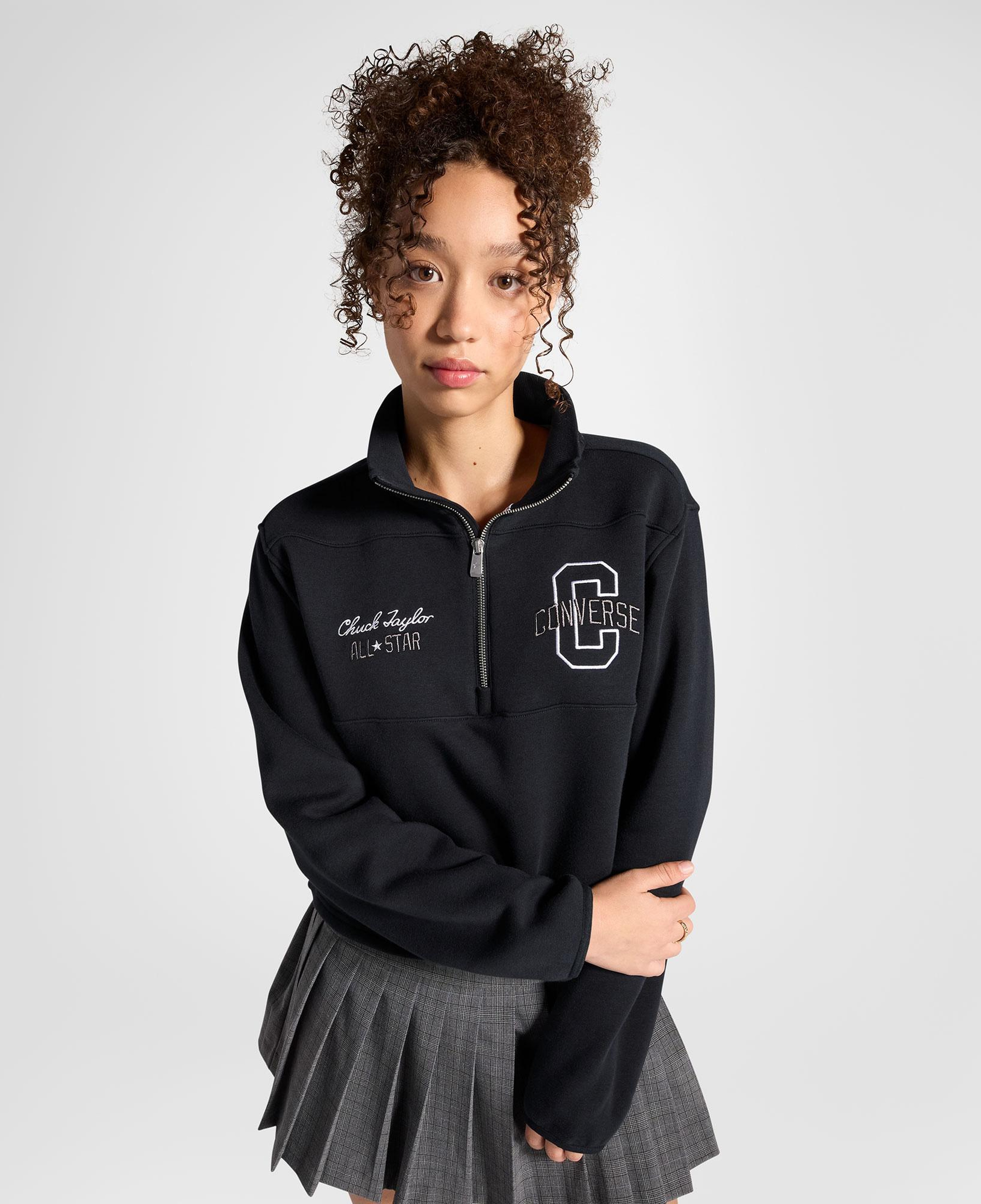 Converse Classic Kadın Yarım Fermuarlı Siyah Sweatshirt