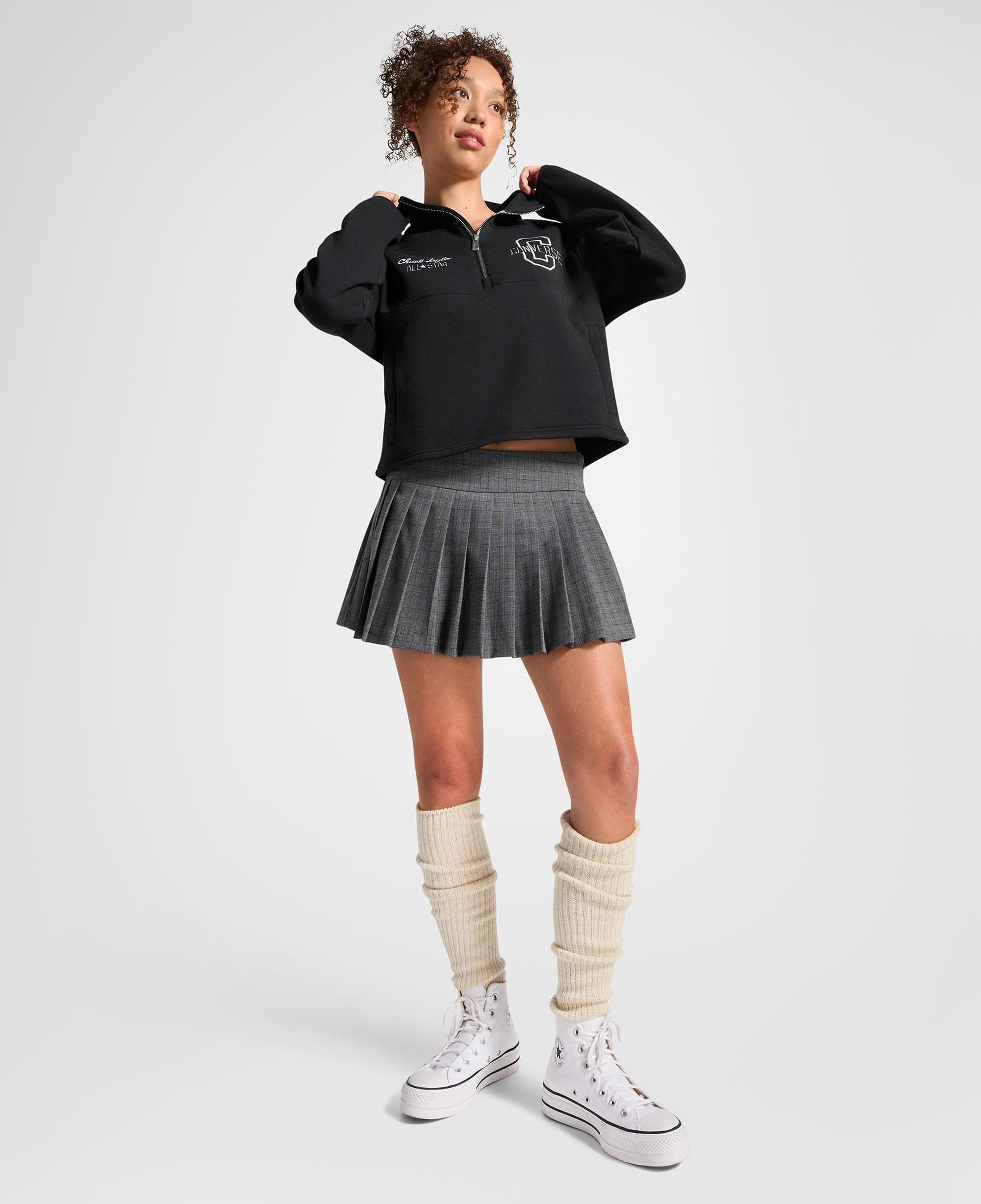 Converse Classic Kadın Yarım Fermuarlı Siyah Sweatshirt