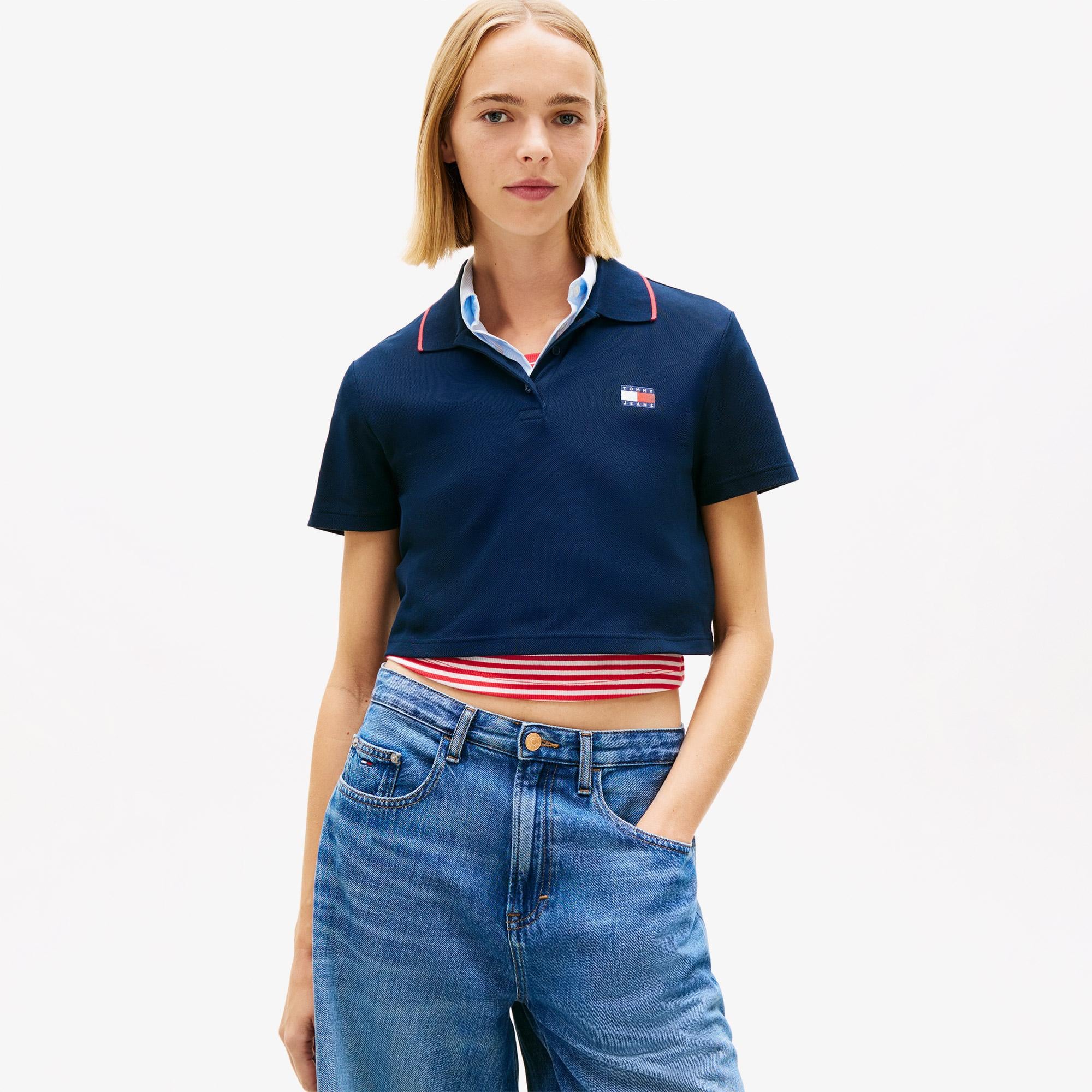 Tommy Hilfiger Cropped Short Sleeve Kadın Lacivert Polo