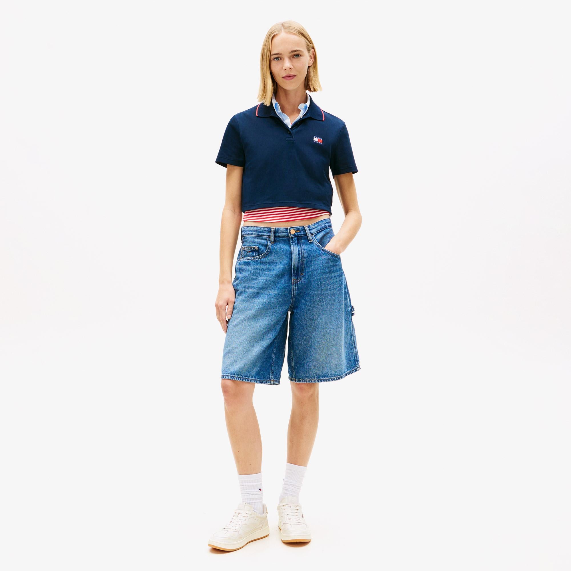 Tommy Hilfiger Cropped Short Sleeve Kadın Lacivert Polo