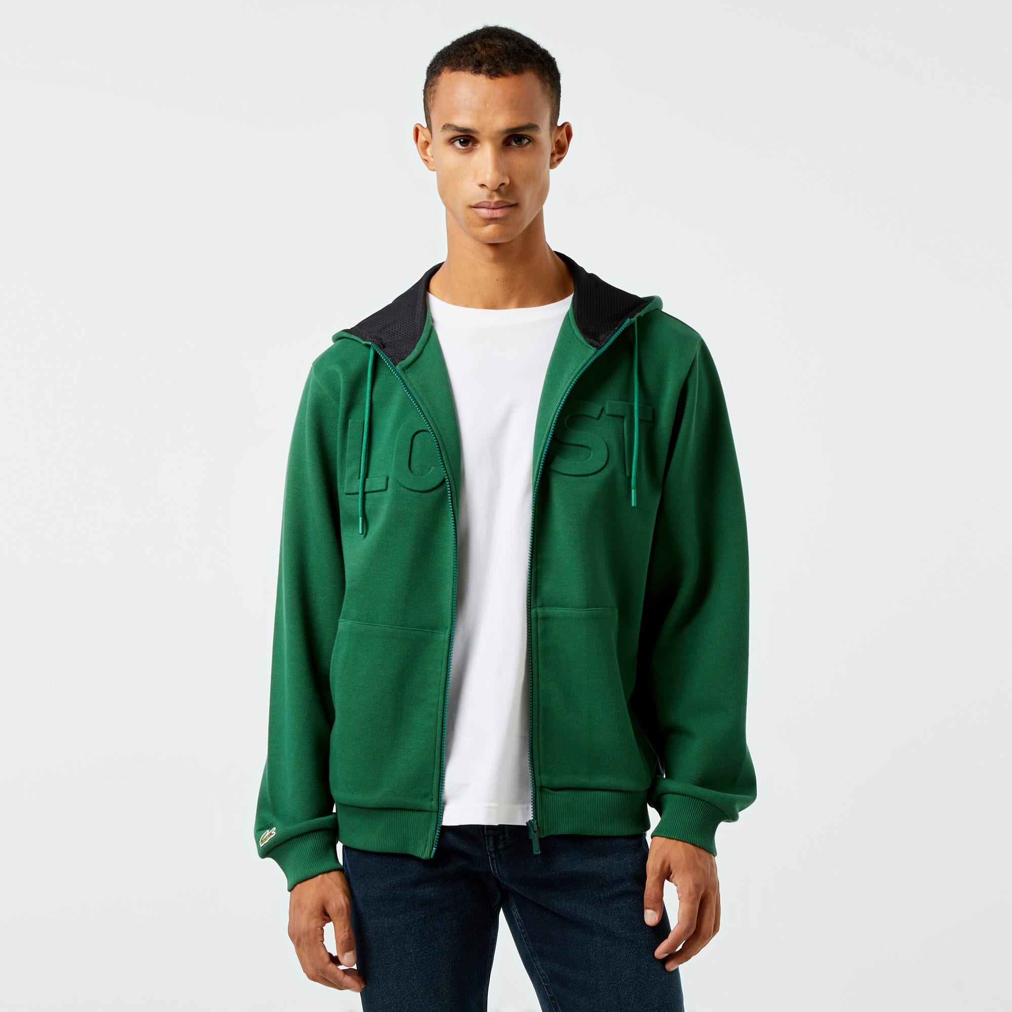 Erkek Relaxed Fit Kapüşonlu Baskılı Yeşil Sweatshirt