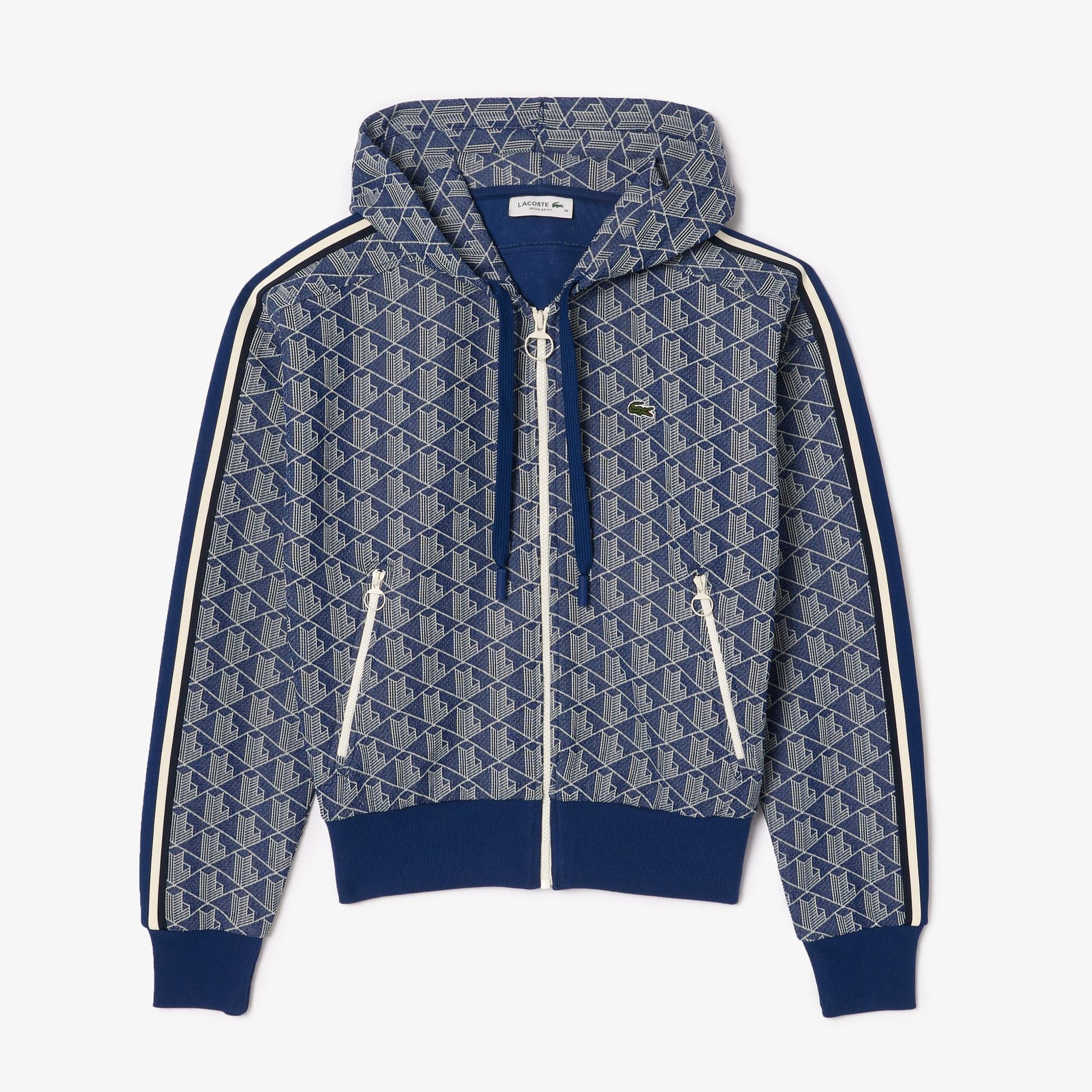 Kadın Regular Fit Kapüşonlu Monogram Mavi Sweatshirt