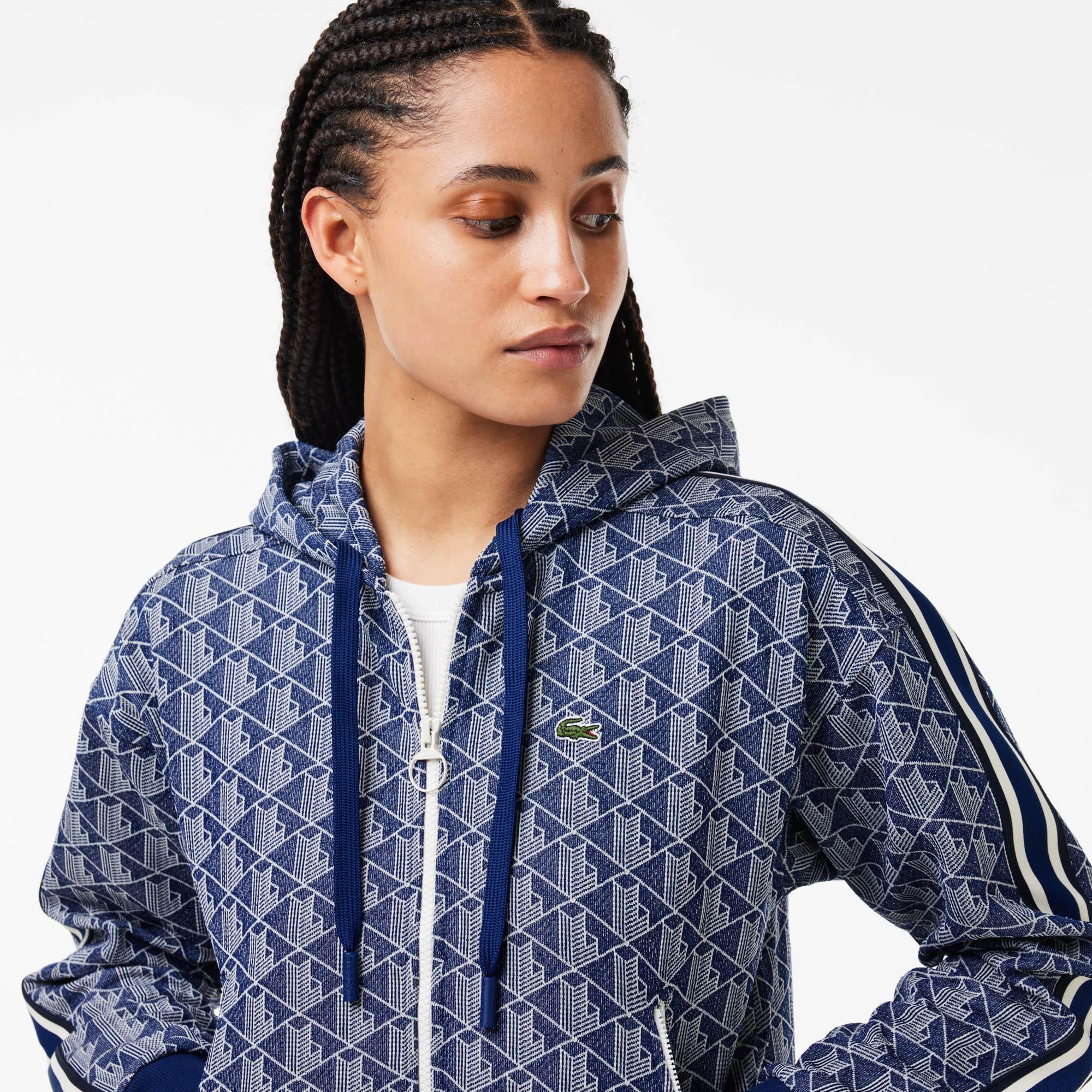 Kadın Regular Fit Kapüşonlu Monogram Mavi Sweatshirt