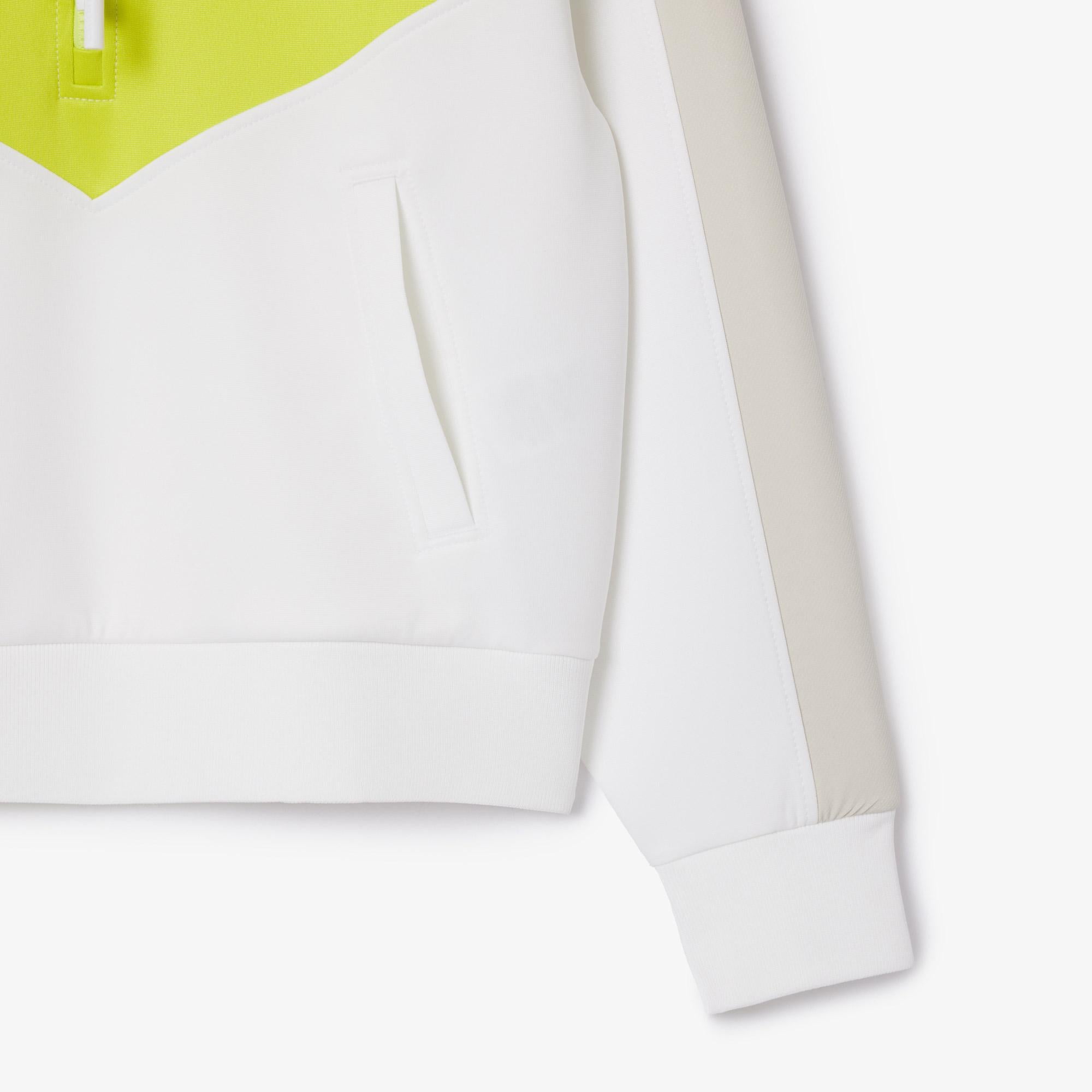 Kadın Relaxed Fit Yarım Fermuarlı Renk Bloklu Beyaz Sweatshirt