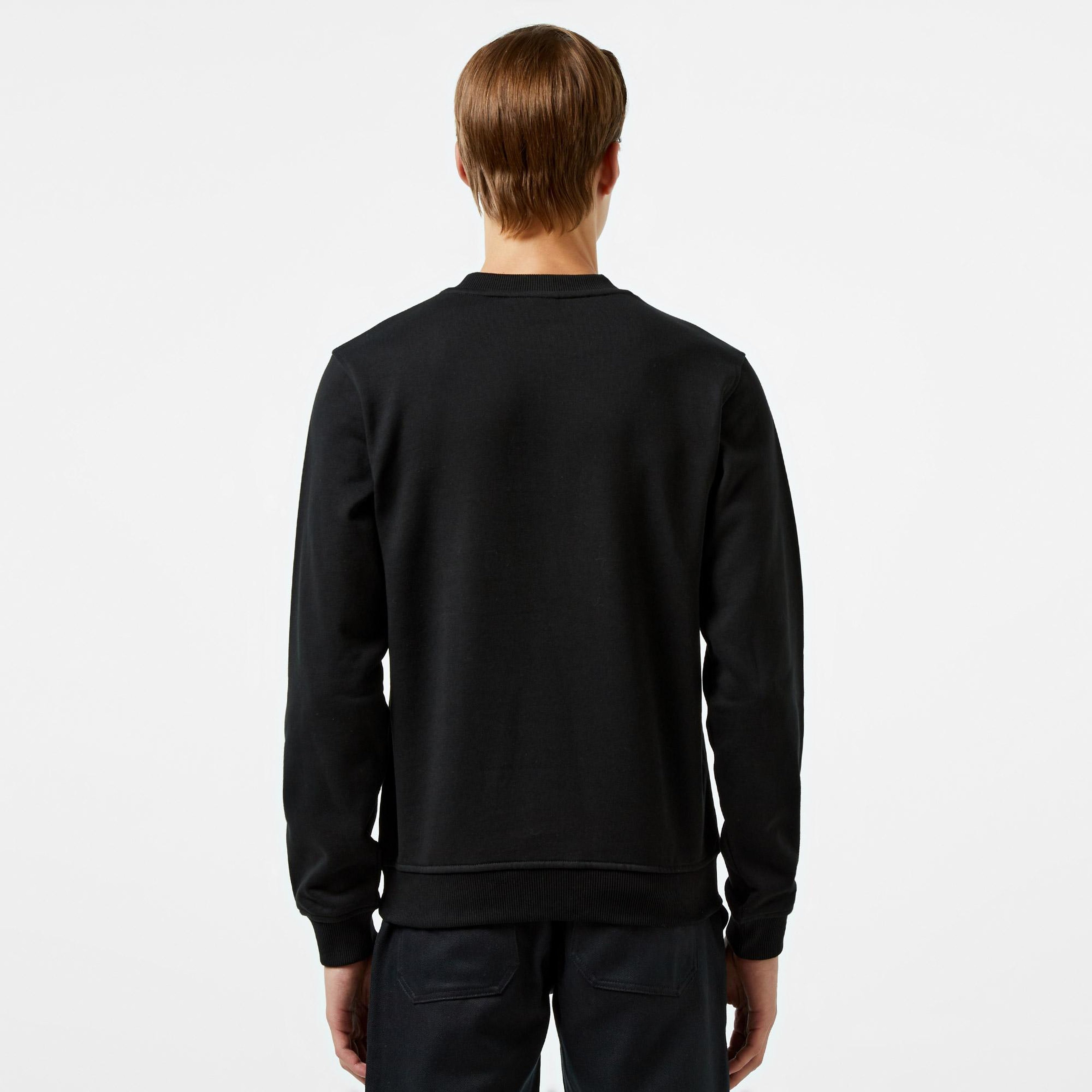 Erkek Relaxed Fit Bisiklet Yaka Baskılı Siyah Sweatshirt