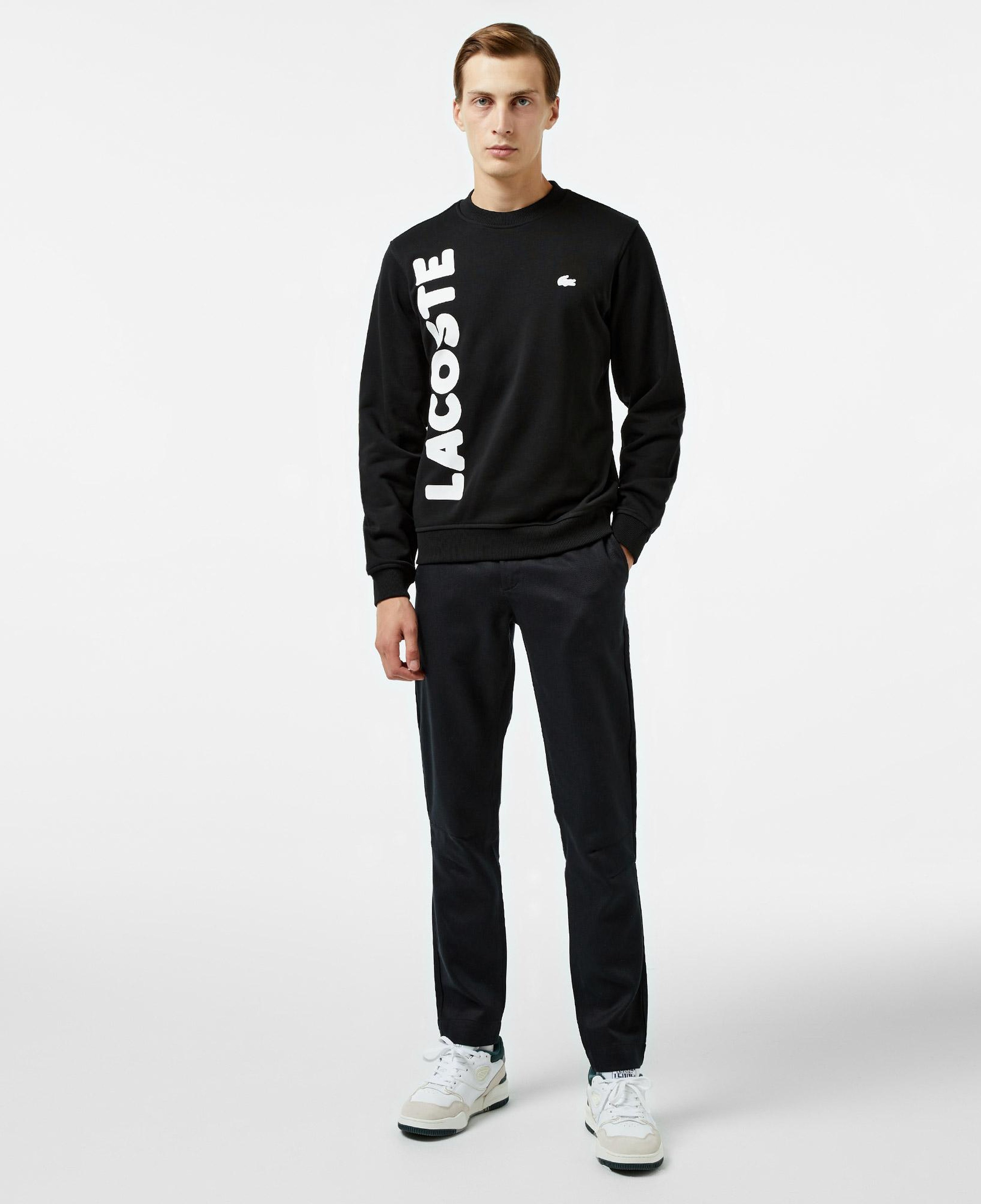 Erkek Relaxed Fit Bisiklet Yaka Baskılı Siyah Sweatshirt