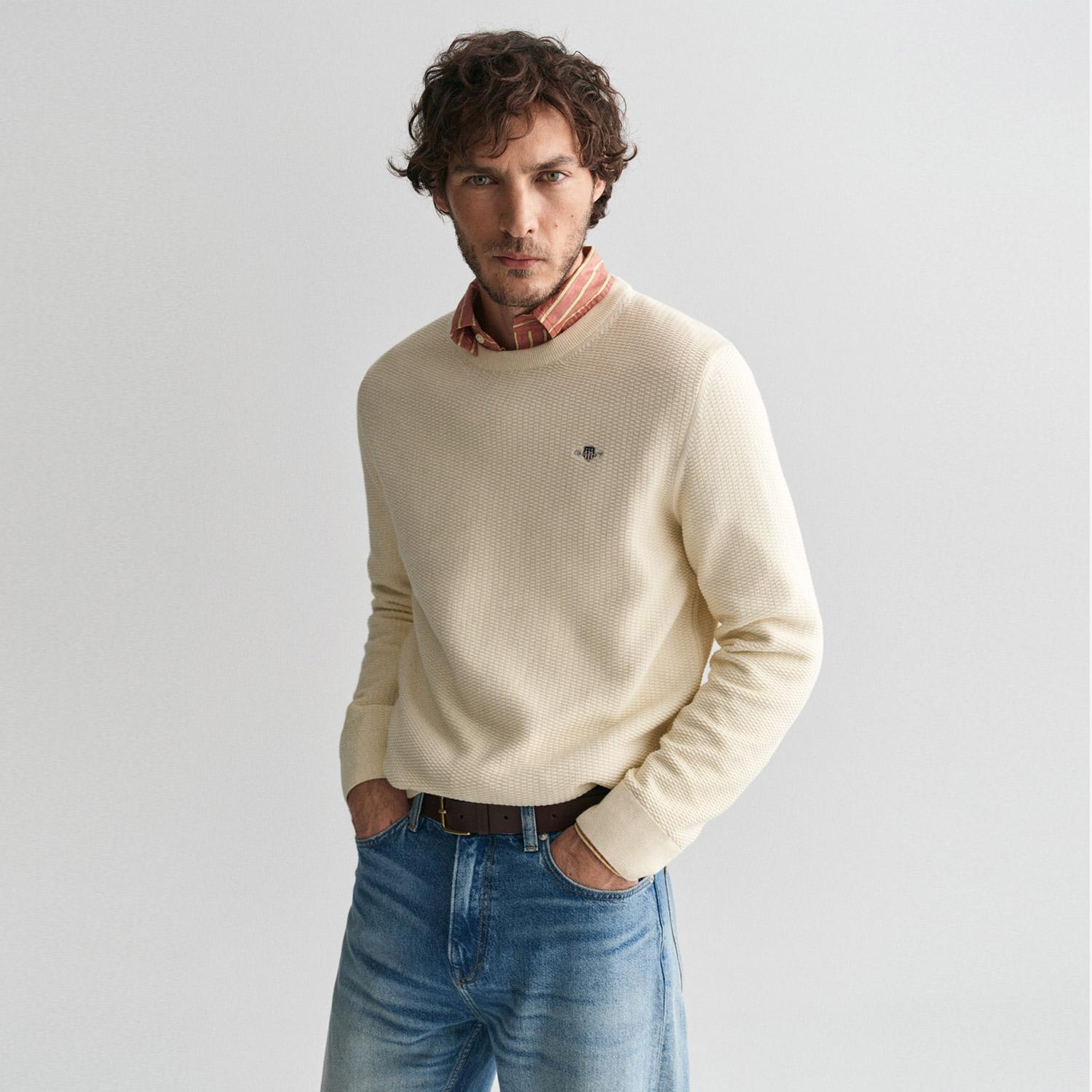 GANT Erkek Krem Regular Fit Bisiklet Yaka Kazak