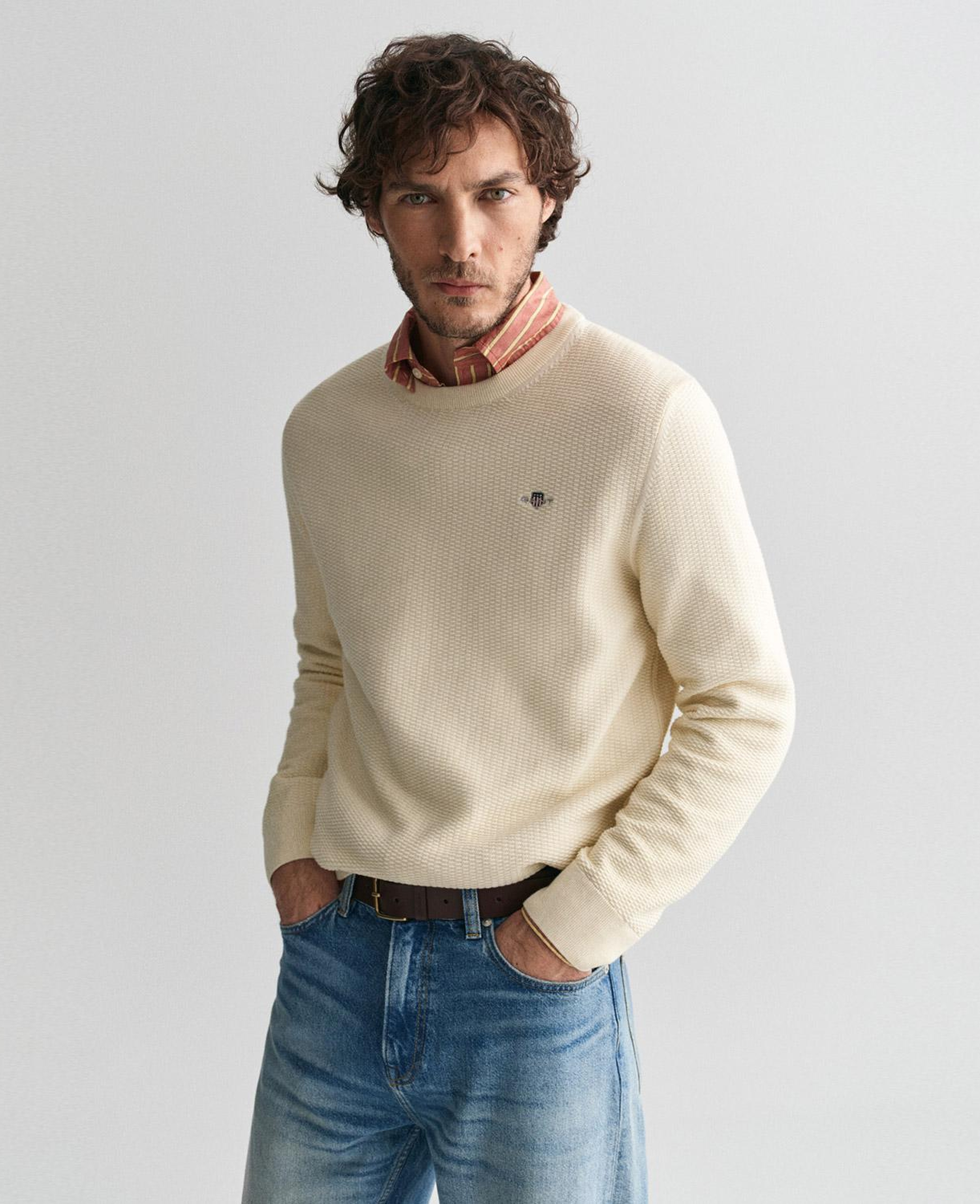 GANT Erkek Krem Regular Fit Bisiklet Yaka Kazak