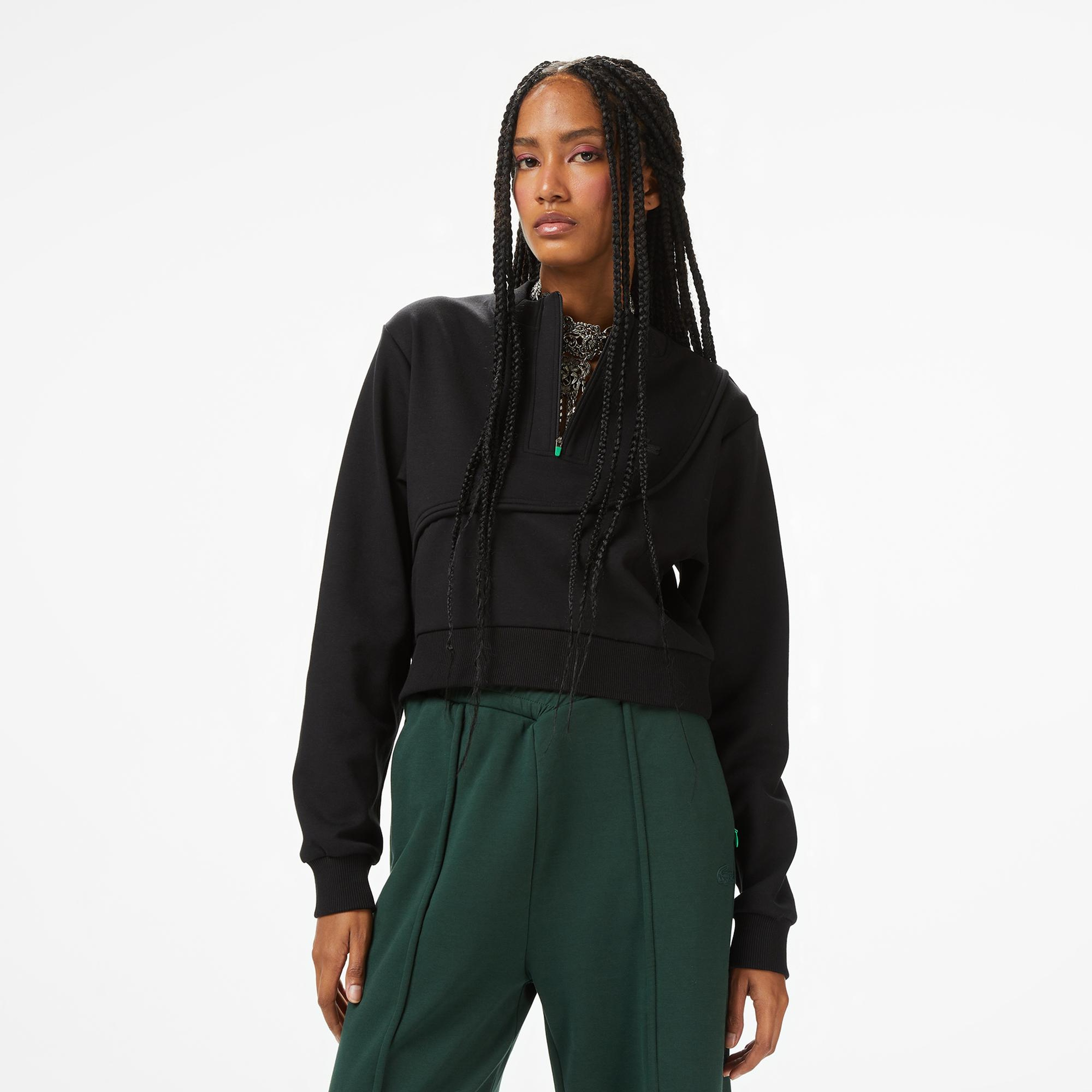 Lacoste x House of SuperStep Bisiklet Yaka Kadın Siyah Sweatshirt