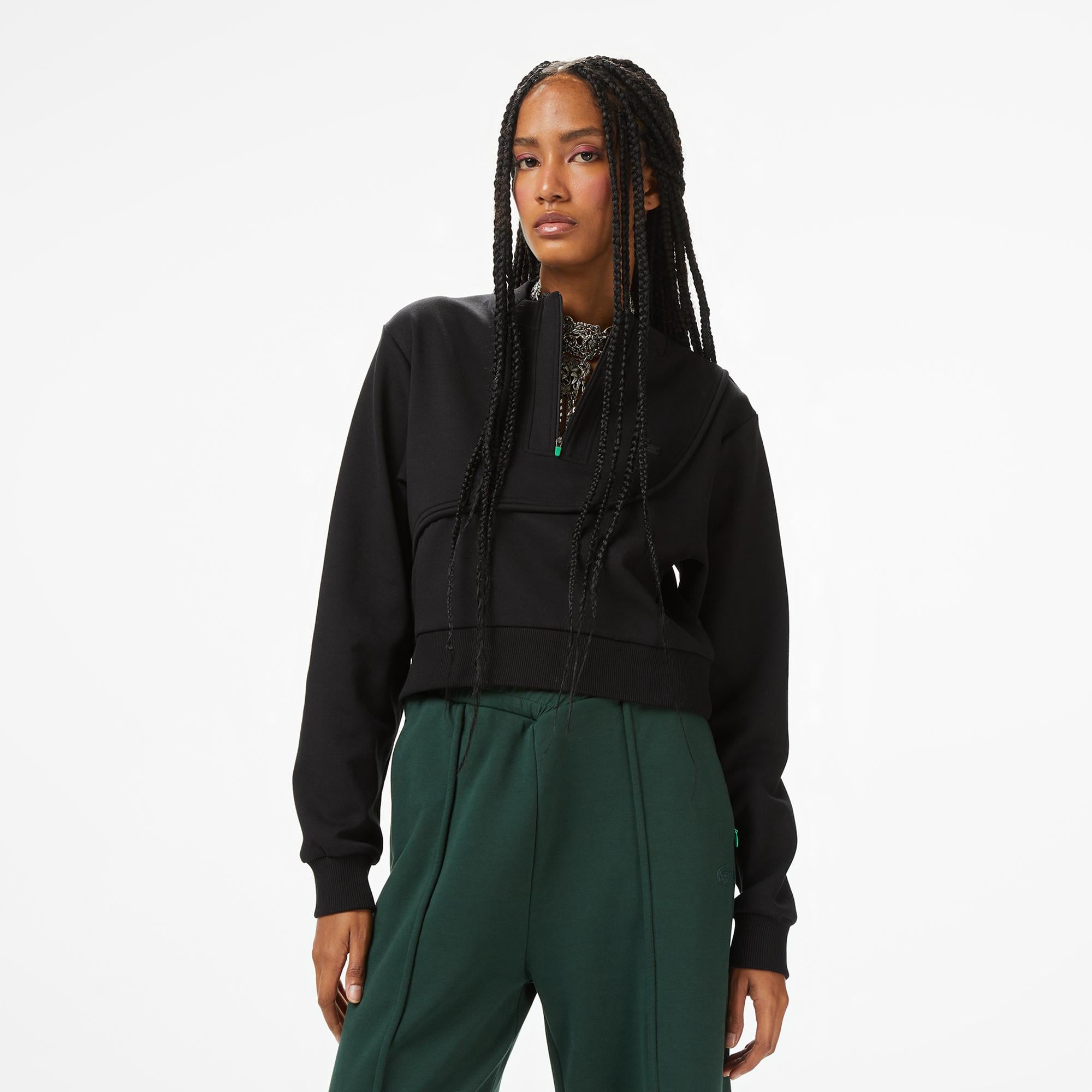 Lacoste x House of SuperStep Bisiklet Yaka Kadın Siyah Sweatshirt