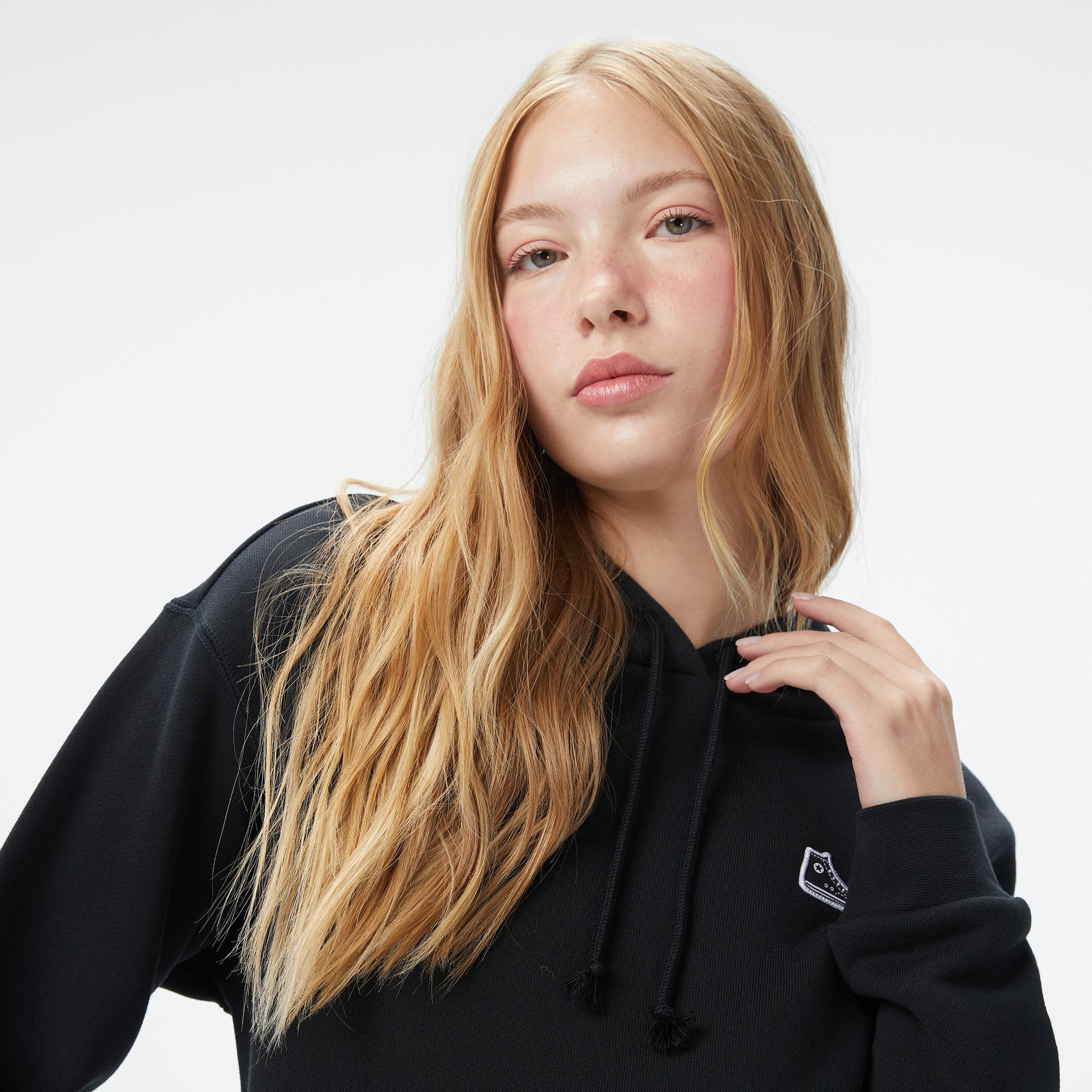 Converse Baskılı Kadın Siyah Sweatshirt