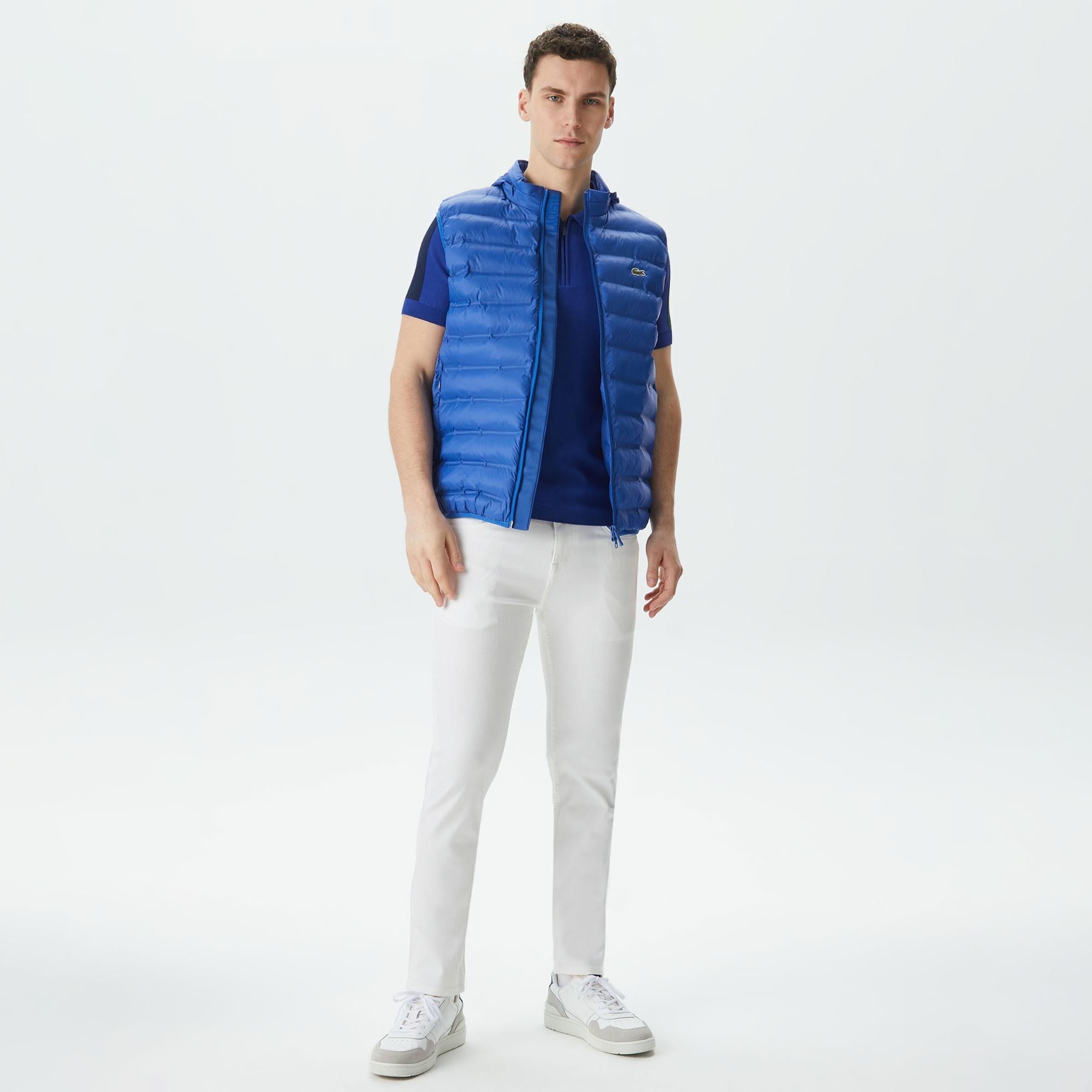 Erkek Slim Fit Kapüşonlu Mavi Yelek
