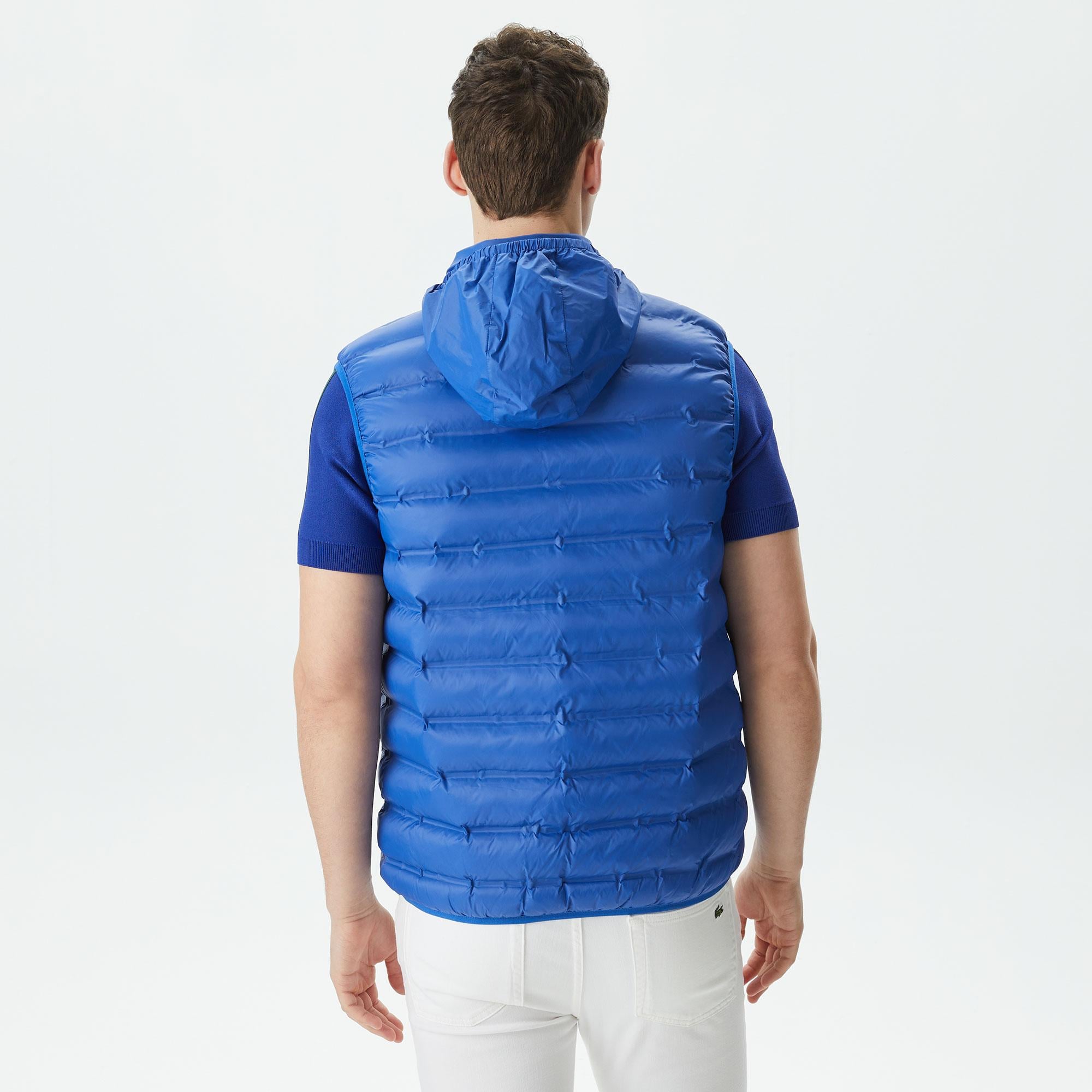 Erkek Slim Fit Kapüşonlu Mavi Yelek