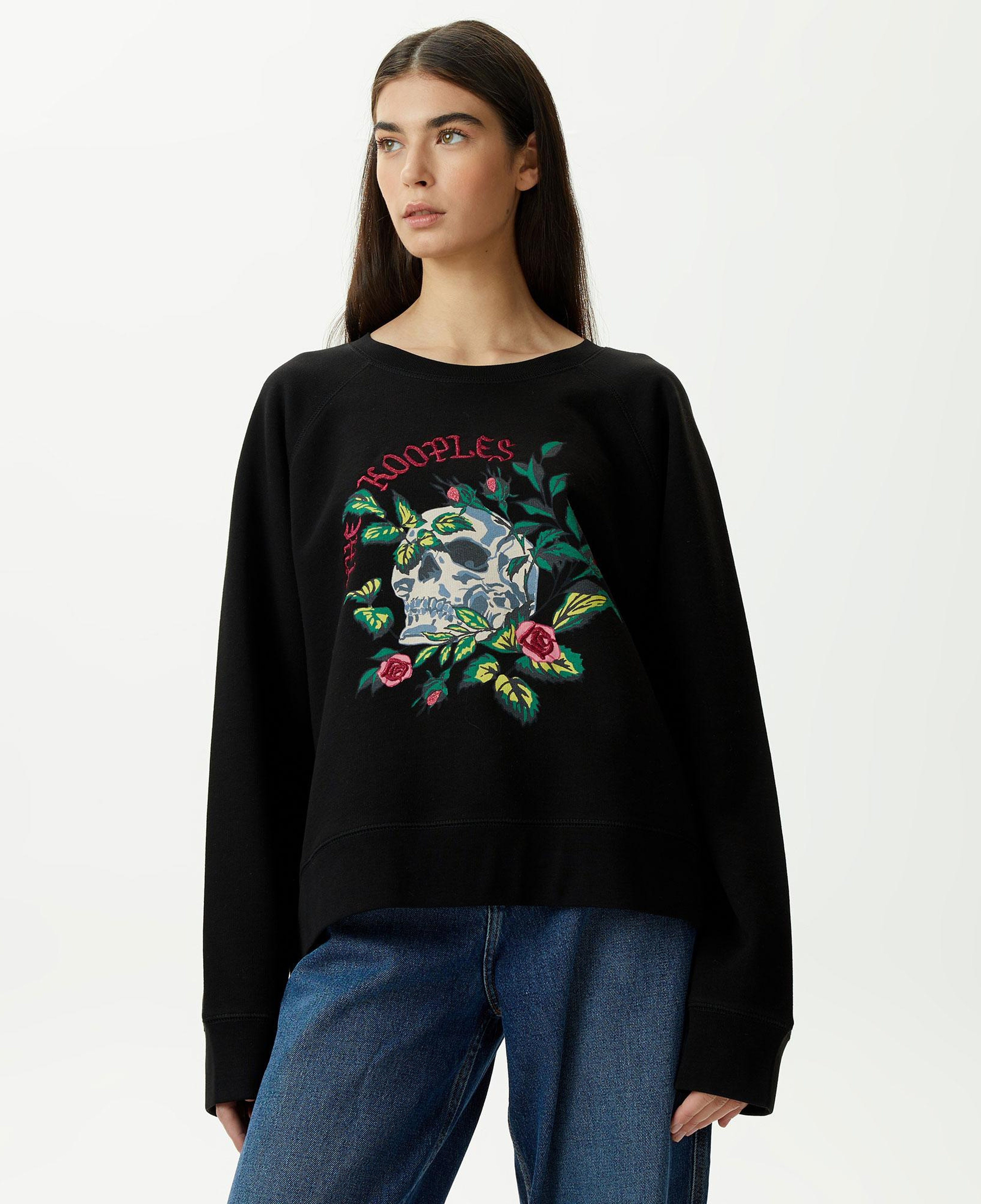 KADIN BASKILI BİSİKLET YAKA SİYAH SWEATSHIRT