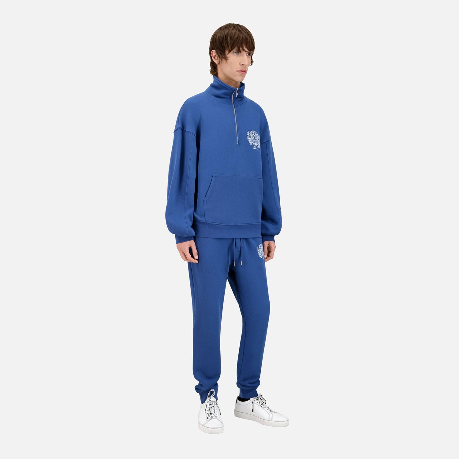 ERKEK BASKILI YARIM FERMUARLI MAVİ SWEATSHIRT