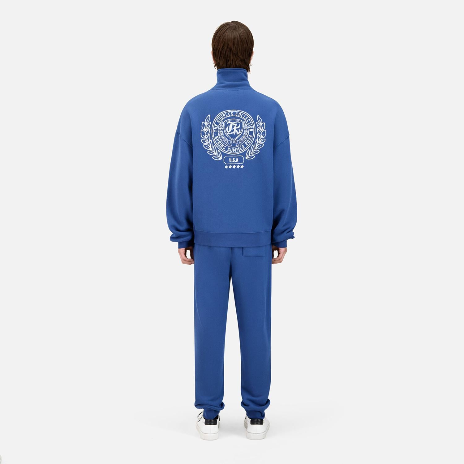 ERKEK BASKILI YARIM FERMUARLI MAVİ SWEATSHIRT