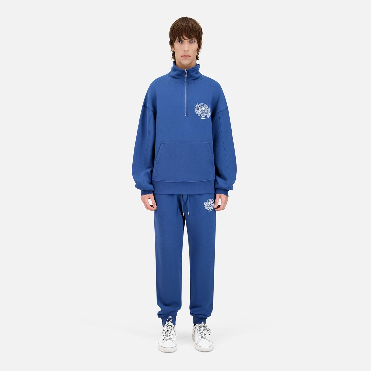 ERKEK BASKILI YARIM FERMUARLI MAVİ SWEATSHIRT