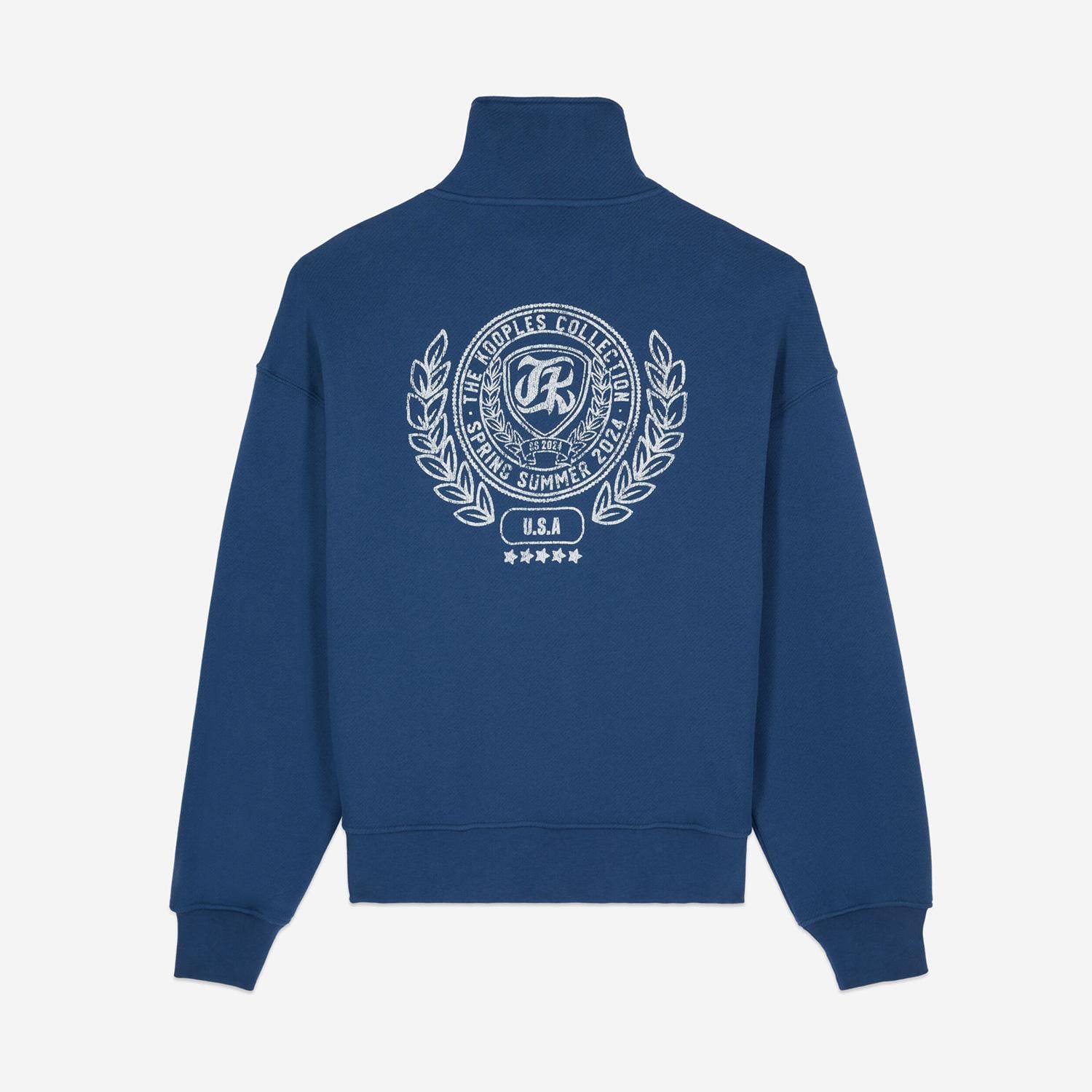 ERKEK BASKILI YARIM FERMUARLI MAVİ SWEATSHIRT