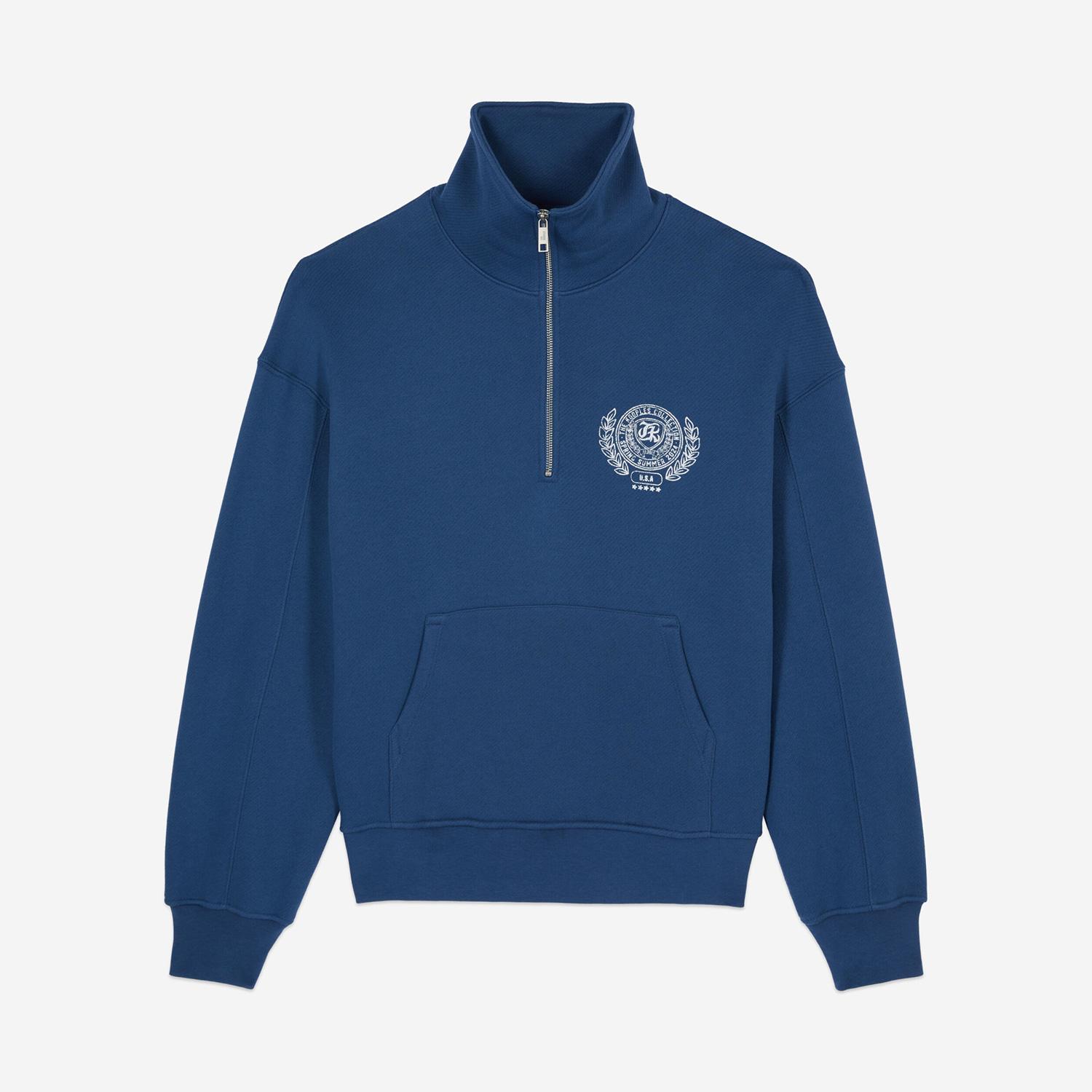 ERKEK BASKILI YARIM FERMUARLI MAVİ SWEATSHIRT