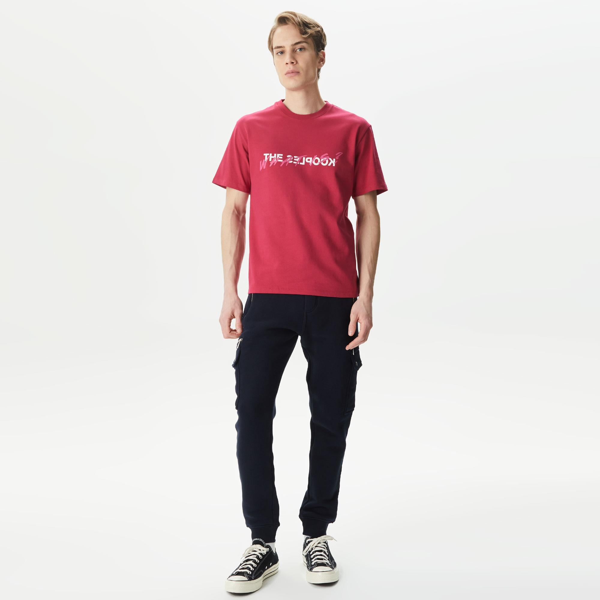 ERKEK BASKILI BİSİKLET YAKA KIRMIZI T-SHIRT