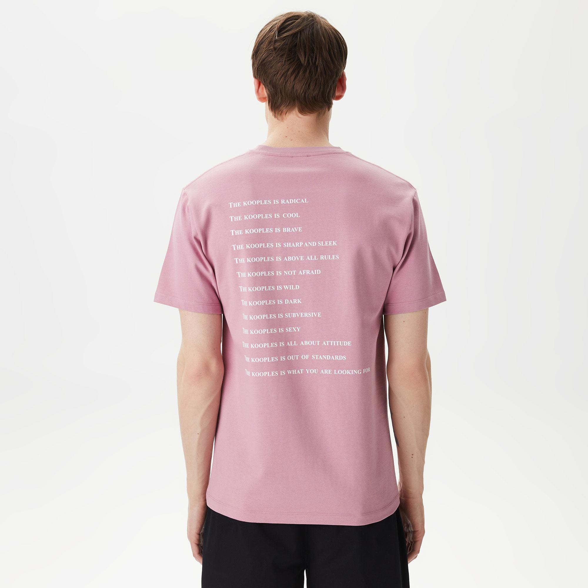 Erkek Baskılı Bisiklet Yaka Pembe T-Shirt