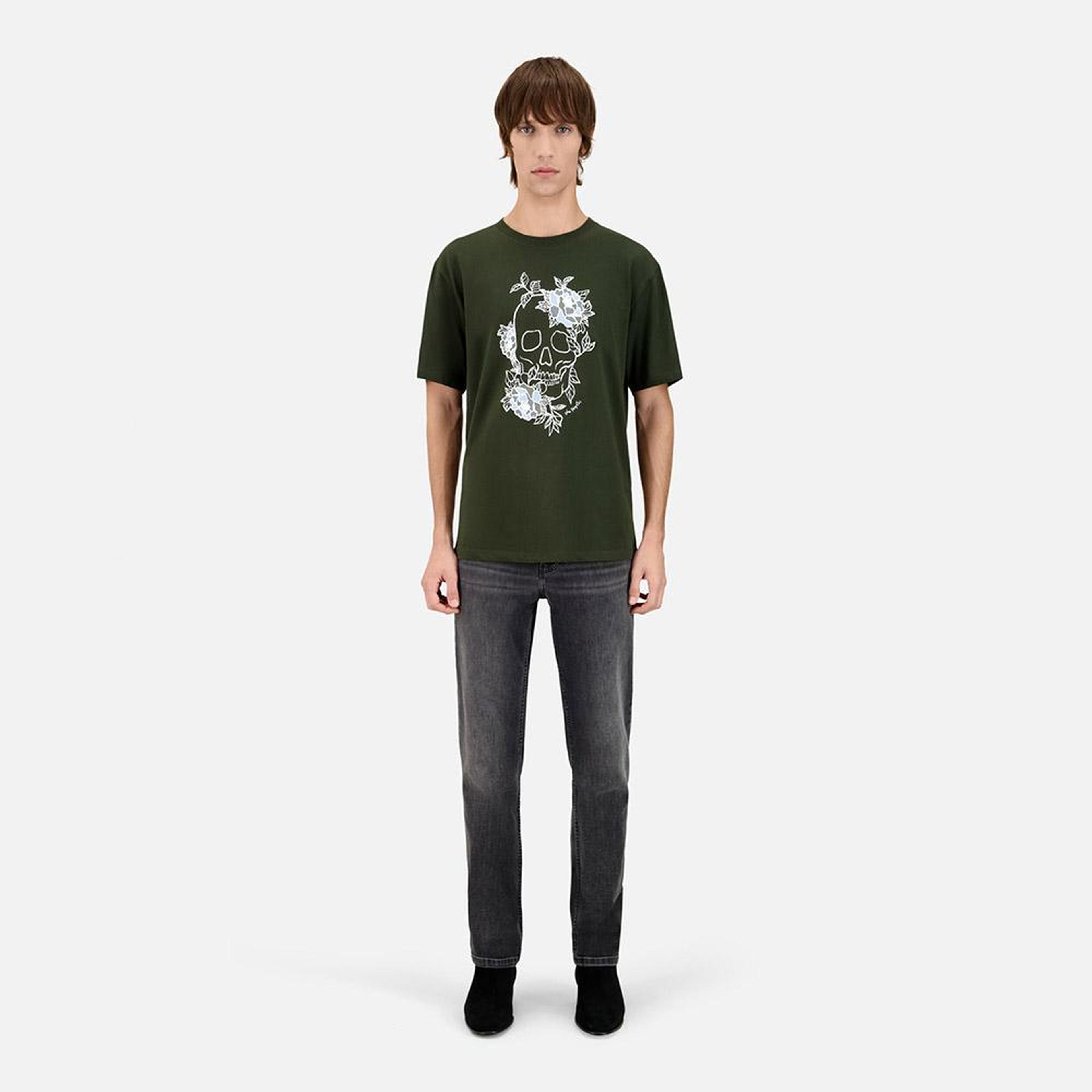 ERKEK BASKILI BİSİKLET YAKA YEŞİL T-SHIRT