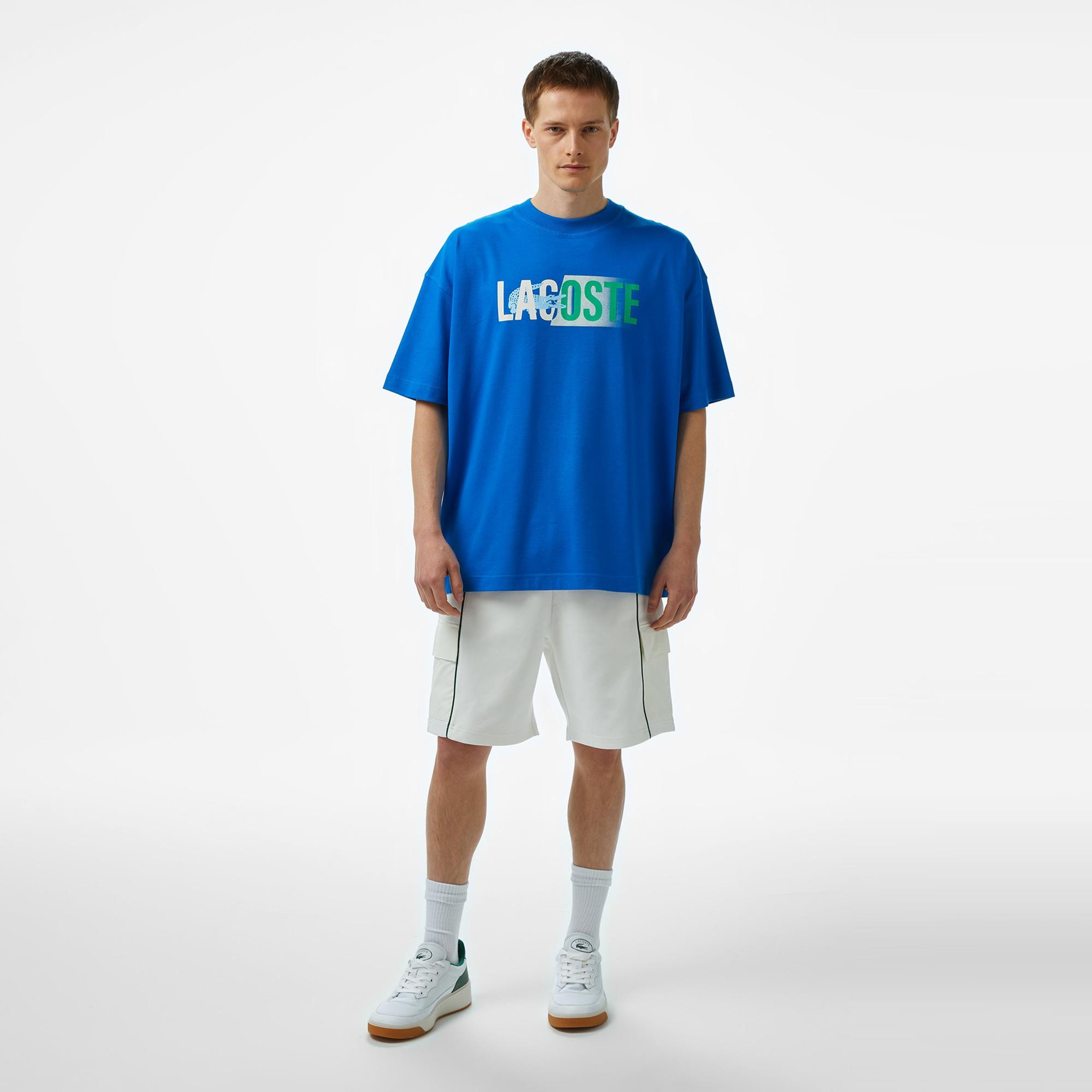 Lacoste House of SuperStep x Lacoste Erkek Mavi Modal Karışımlı T-Shirt