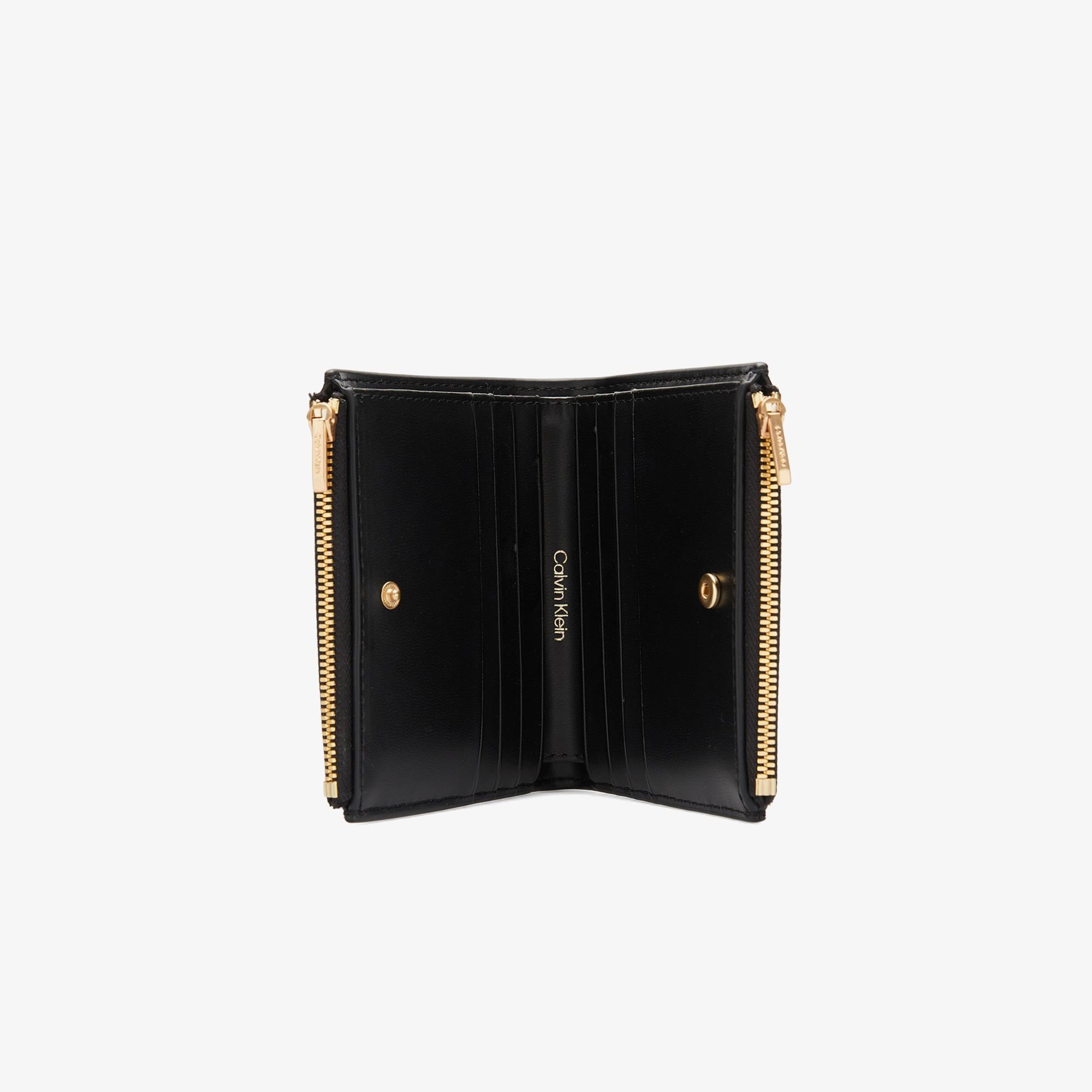Calvin Klein Emblem Double Zip Bifold Kadın Siyah Kartlık