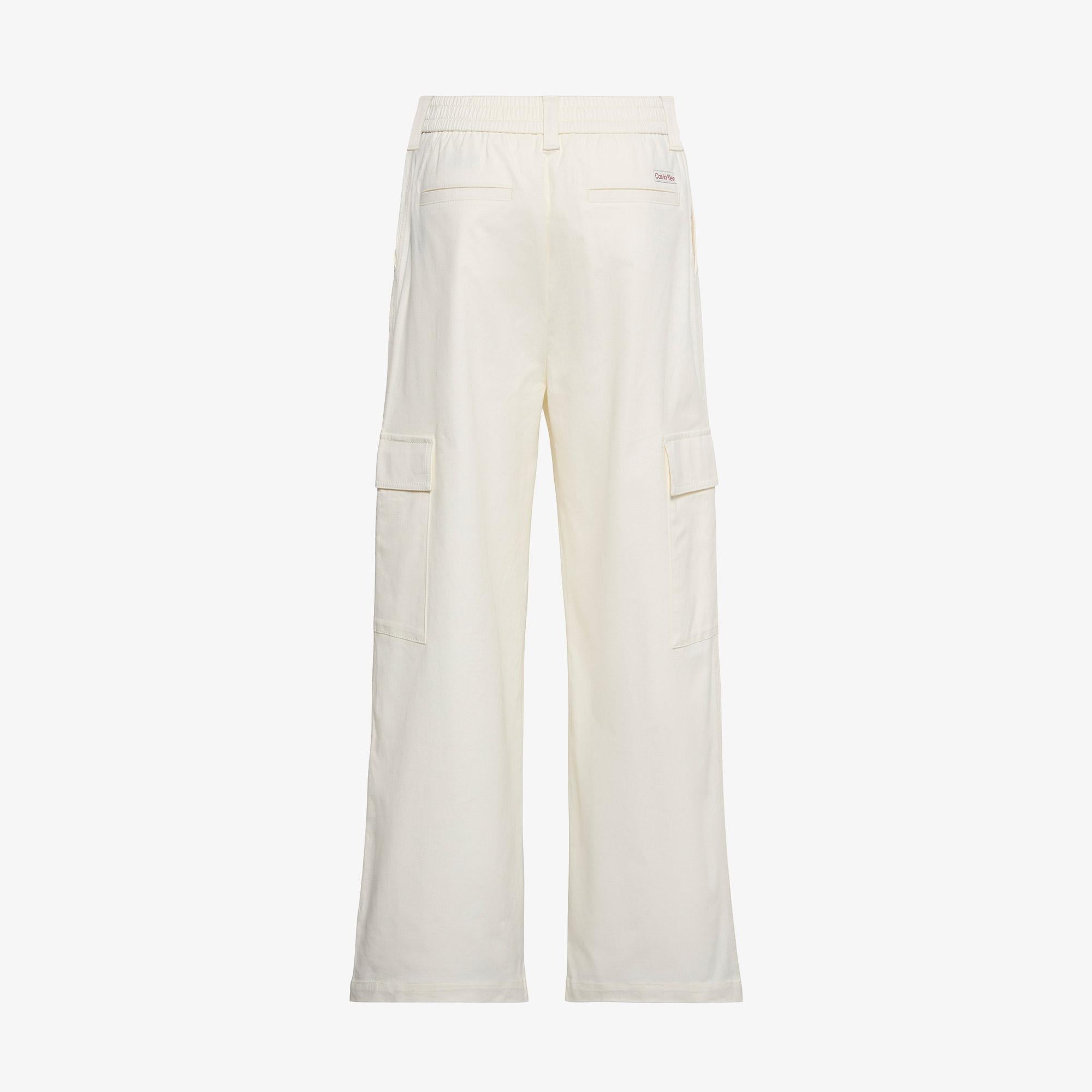 Calvin Klein Cotton EWaist Cargo Kadın Beyaz Pantolon
